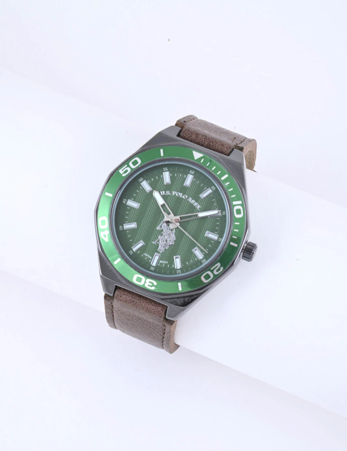 MEN'S BROWN STRAP WITH GREEN DIAL ANALOG WATCH