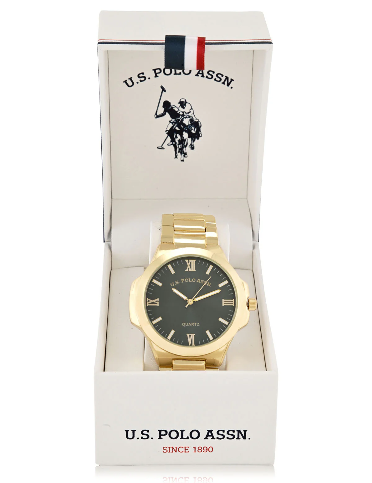 MENS GOLD LINK WATCH WITH GREEN FACE - Image 2