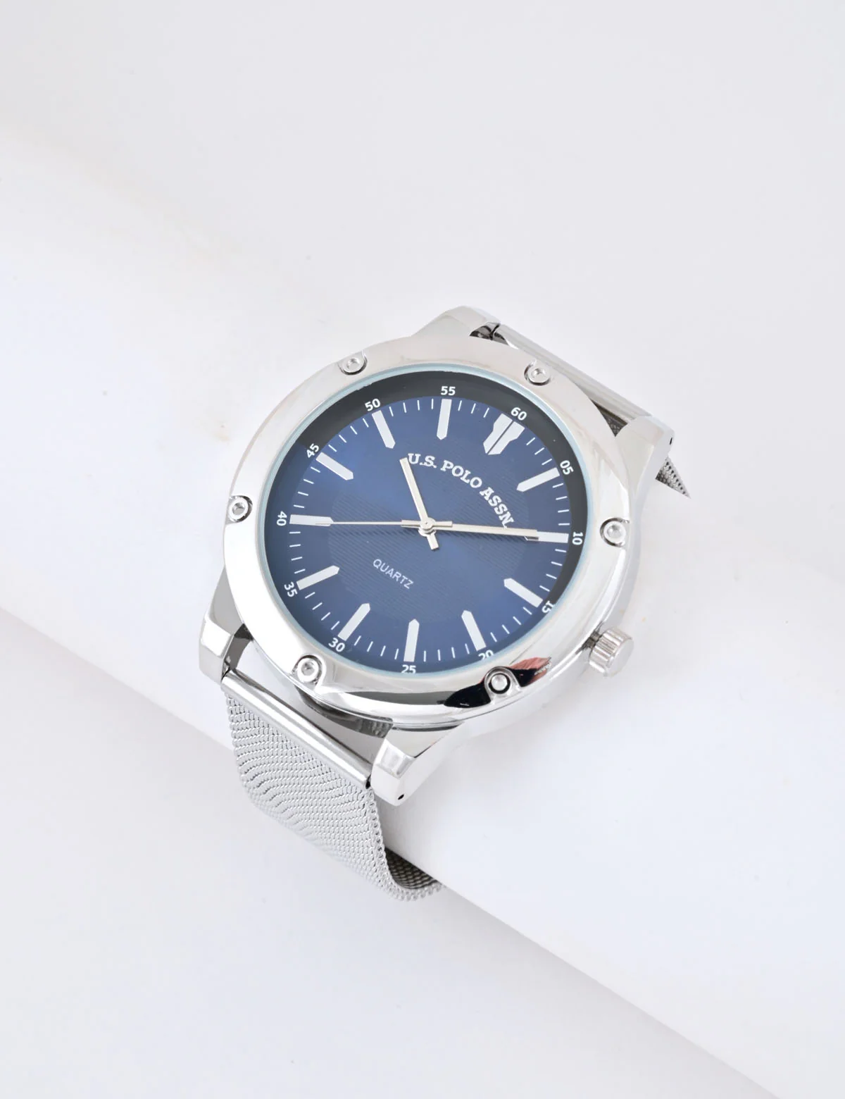 MEN'S MESH BRACELET AND BLUE DIAL ANALOG WATCH