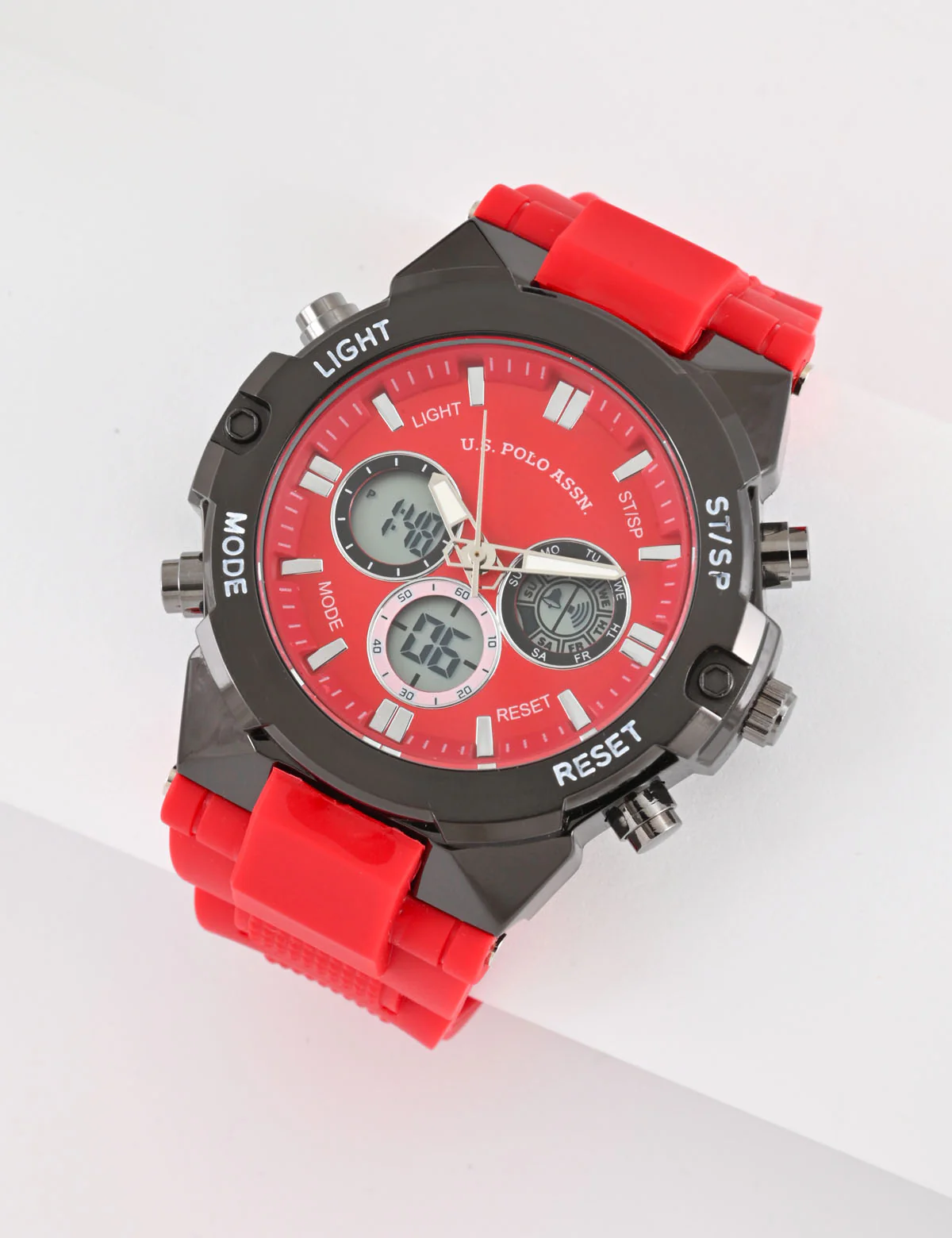 MEN'S RED AND BLACK RUBBER STRAP ANA DIGI WATCH - Image 2