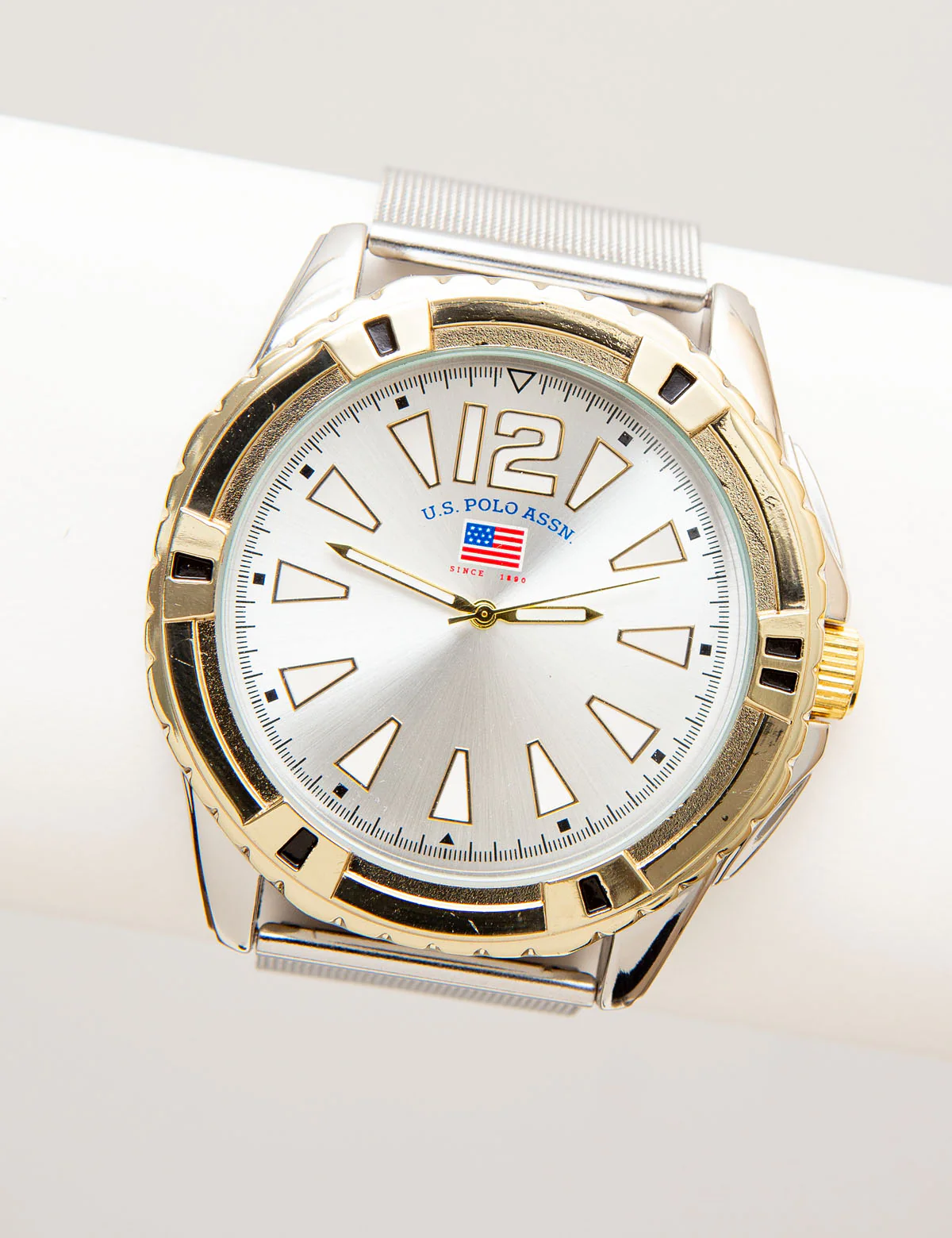 MEN'S SILVER MESH WATCH WITH GOLDTONE BEZEL