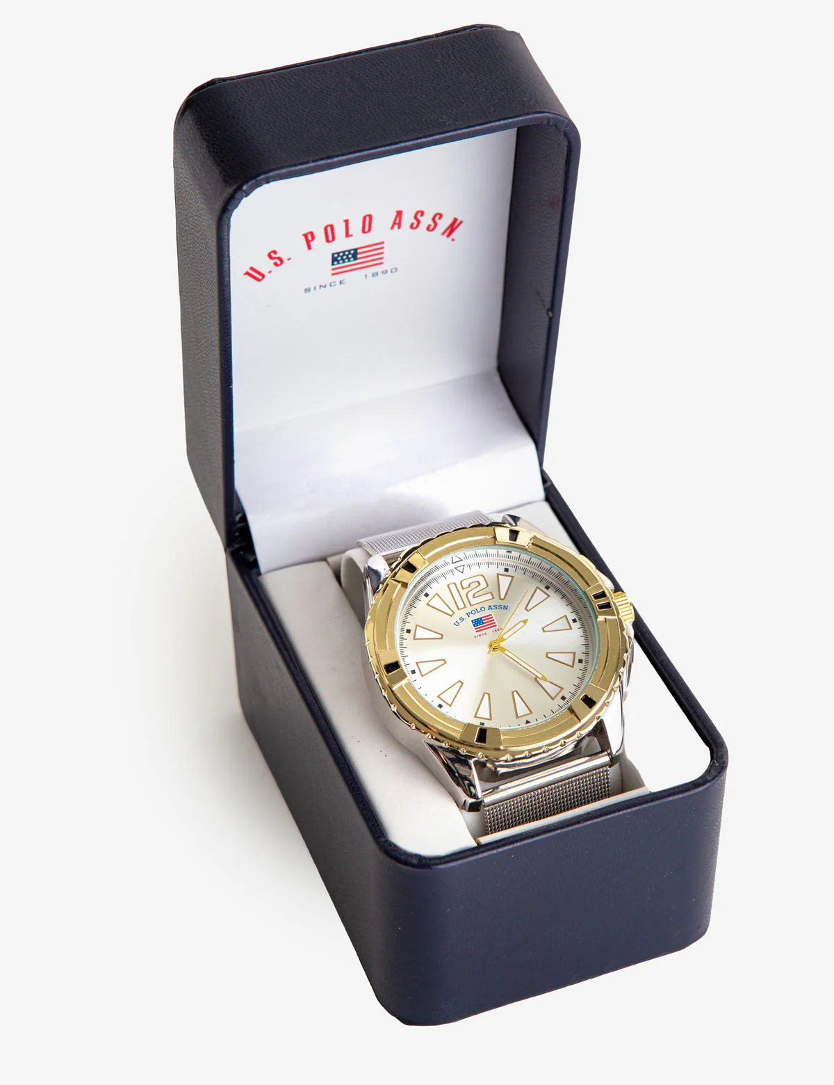 MEN'S SILVER MESH WATCH WITH GOLDTONE BEZEL - Image 2
