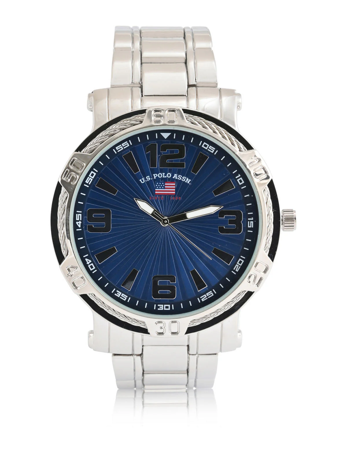MEN'S SILVERTONE BRACELET WATCH W ROPE BEZEL - Image 4