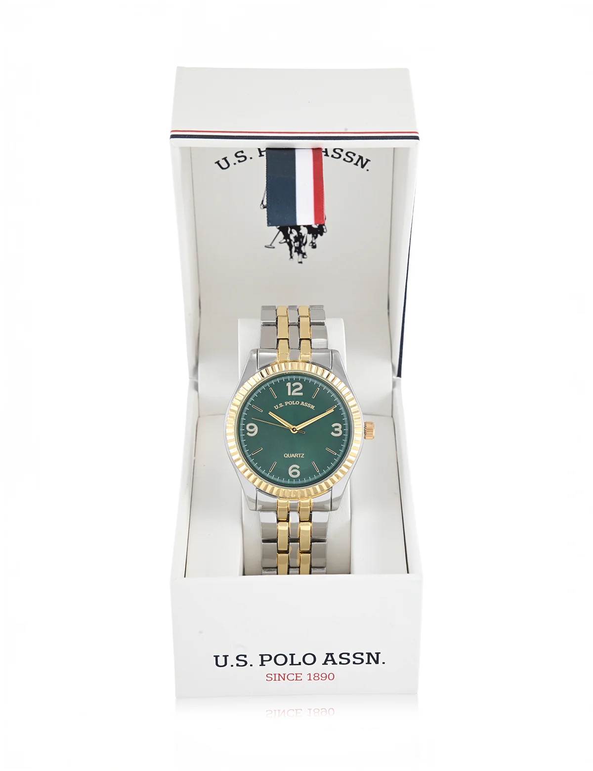 MENS TWO TONE SILVER AND GOLD WATCH WITH GREEN FACE - Image 2