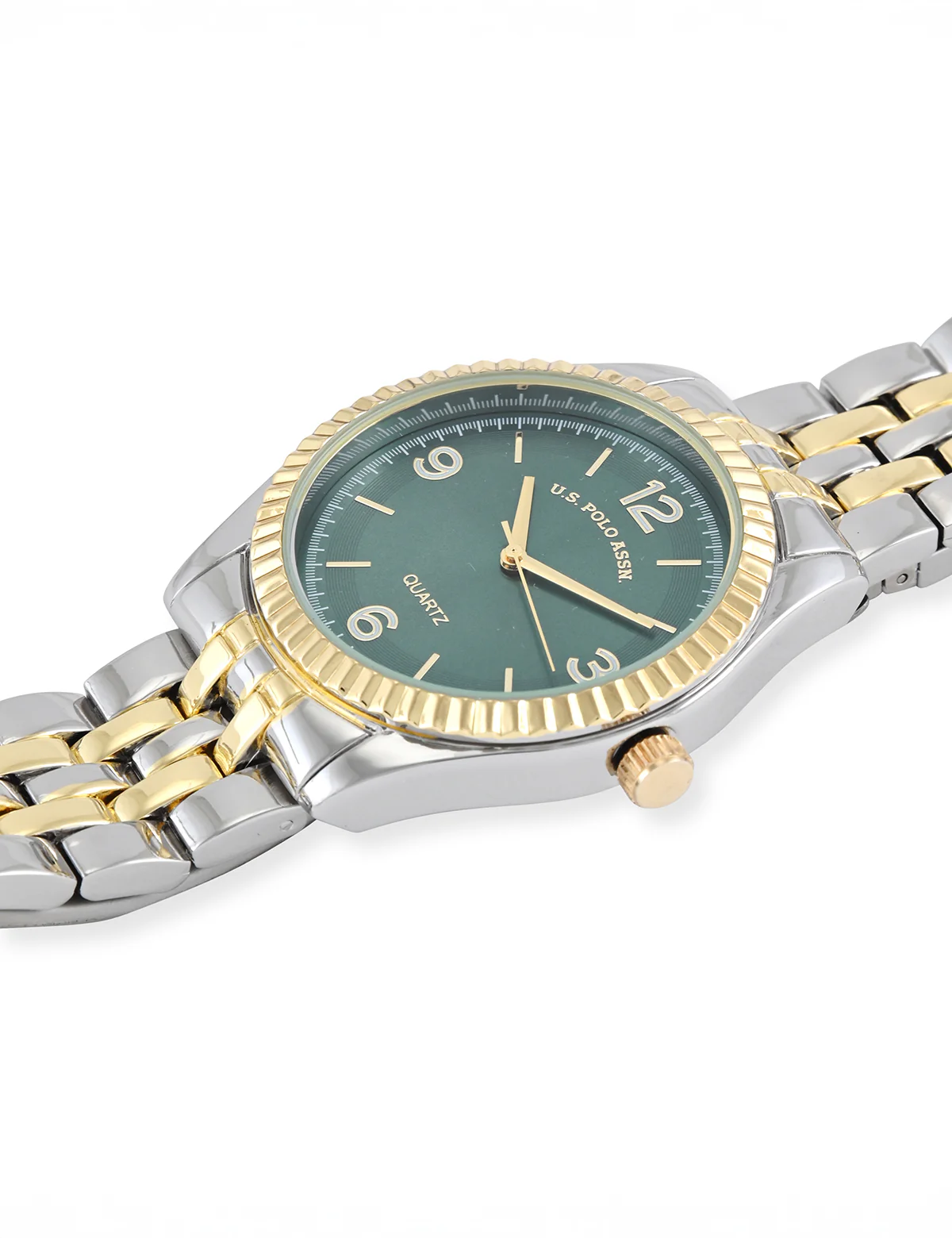 MENS TWO TONE SILVER AND GOLD WATCH WITH GREEN FACE - Image 4
