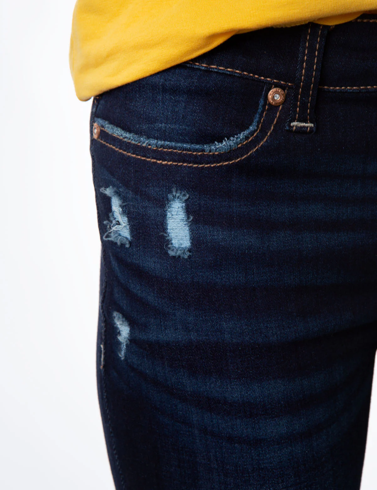 REPREVE® MID RISE DARK DESTRUCTUED JEANS - Image 4