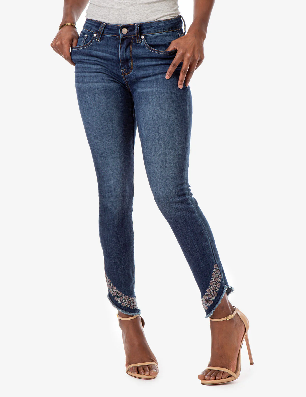 REPREVE® MID RISE EMBROIDERED HEM SKINNY FIT JEANS - Image 2