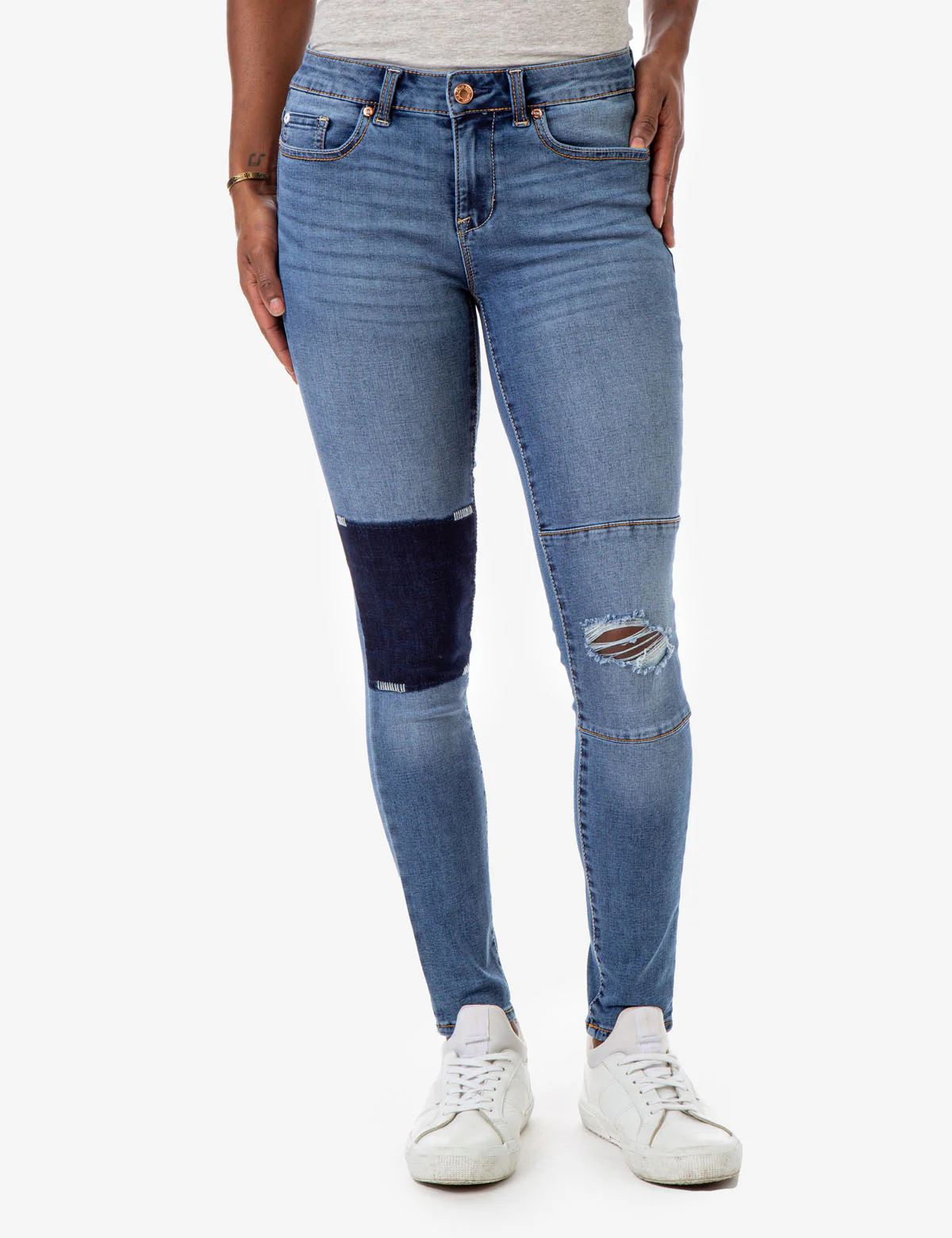 REPREVE® MID RISE PATCHWORK JEANS