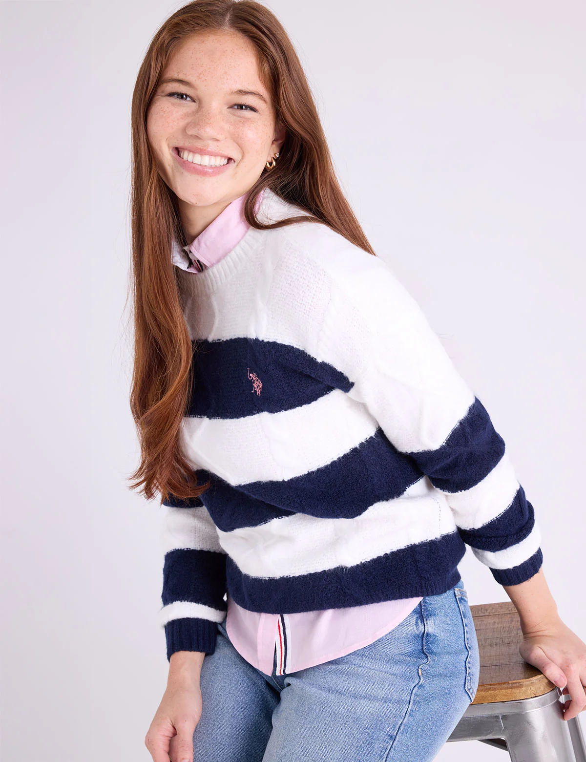 MIXED STITCH STRIPE CREW NECK SWEATER - Image 4