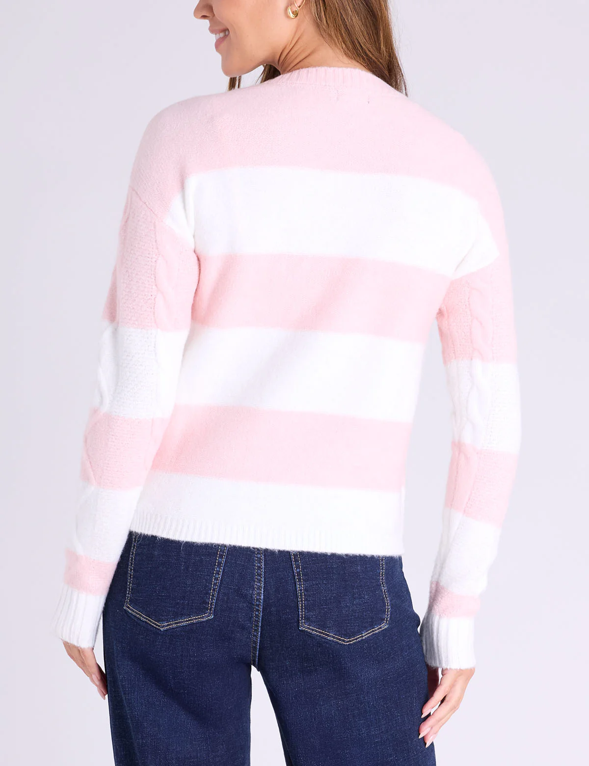 MIXED STITCH STRIPE CREW NECK SWEATER - Image 7