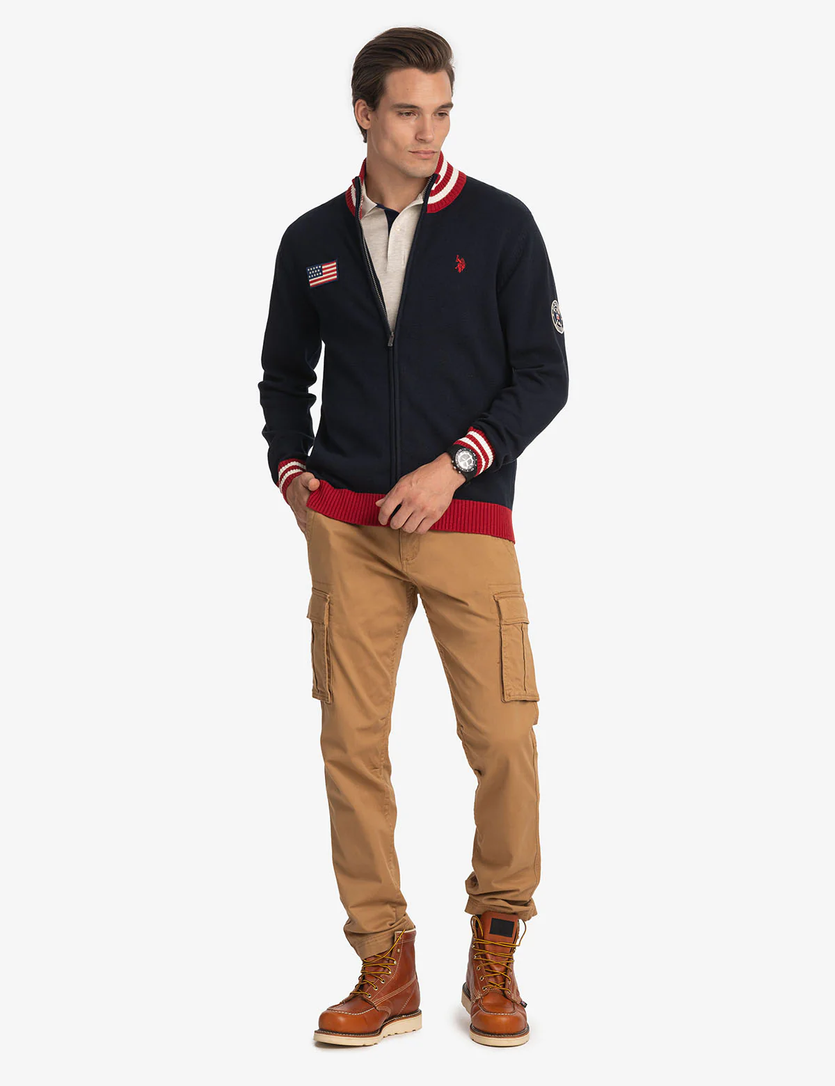 MOCK NECK FULL ZIP VARSITY SWEATER - Image 2