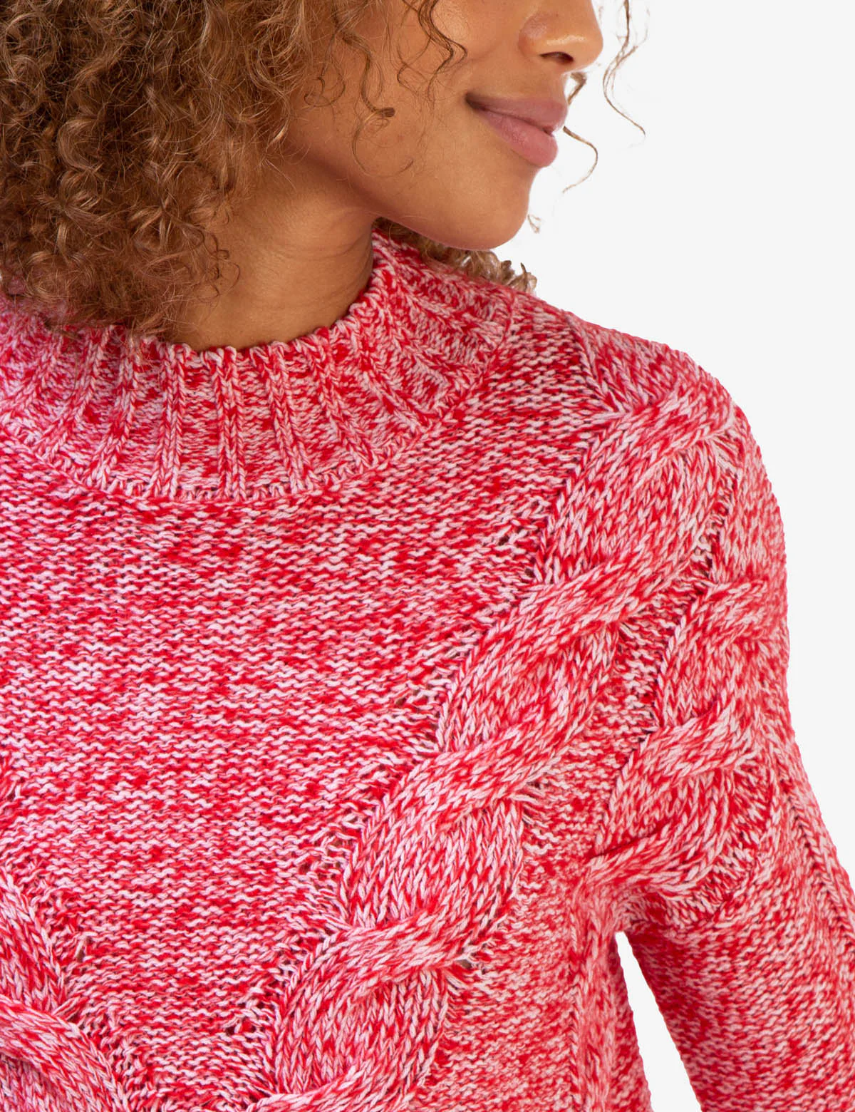 MOCK NECK MARLED CABLE KNIT SWEATER - Image 5