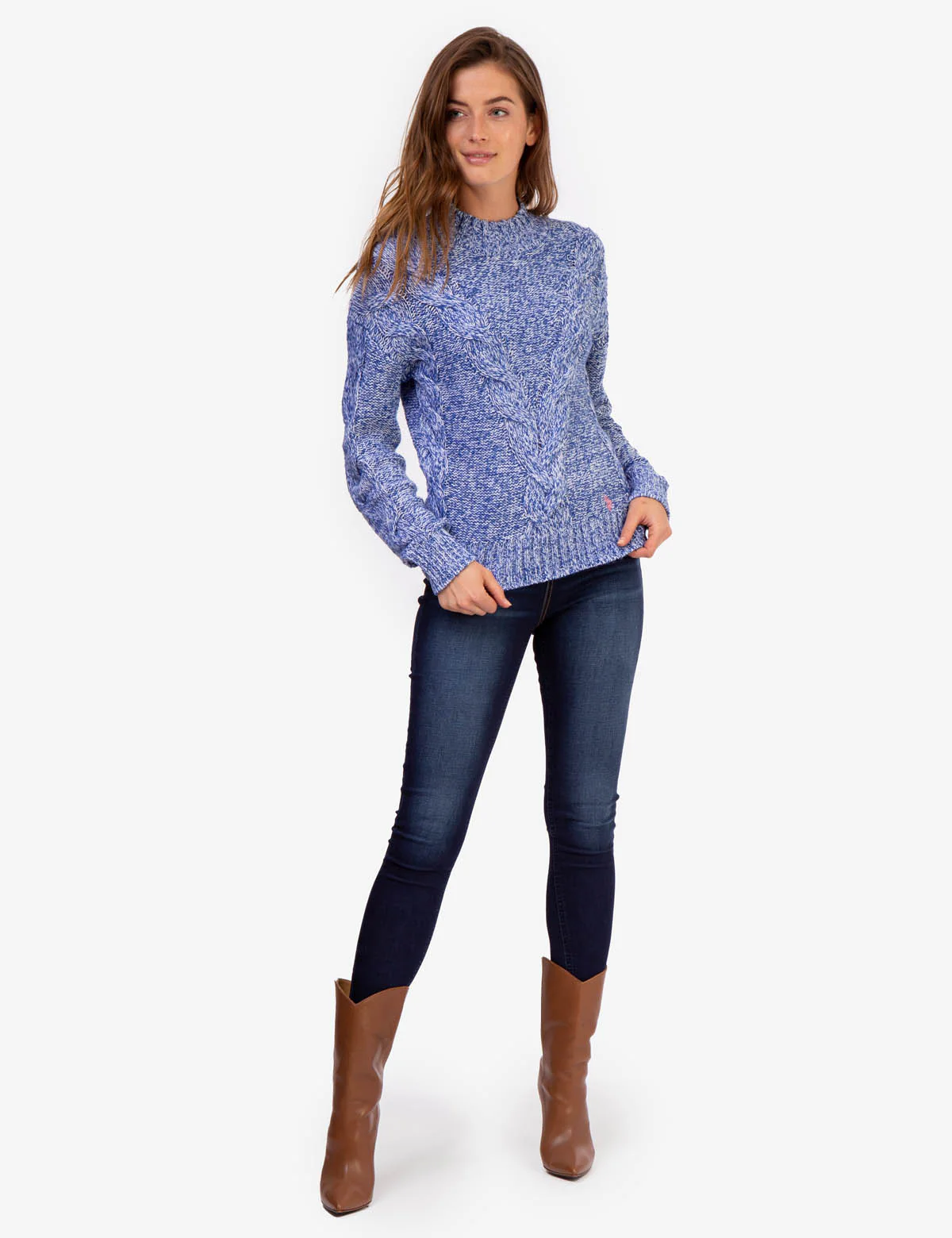 MOCK NECK MARLED CABLE KNIT SWEATER - Image 7