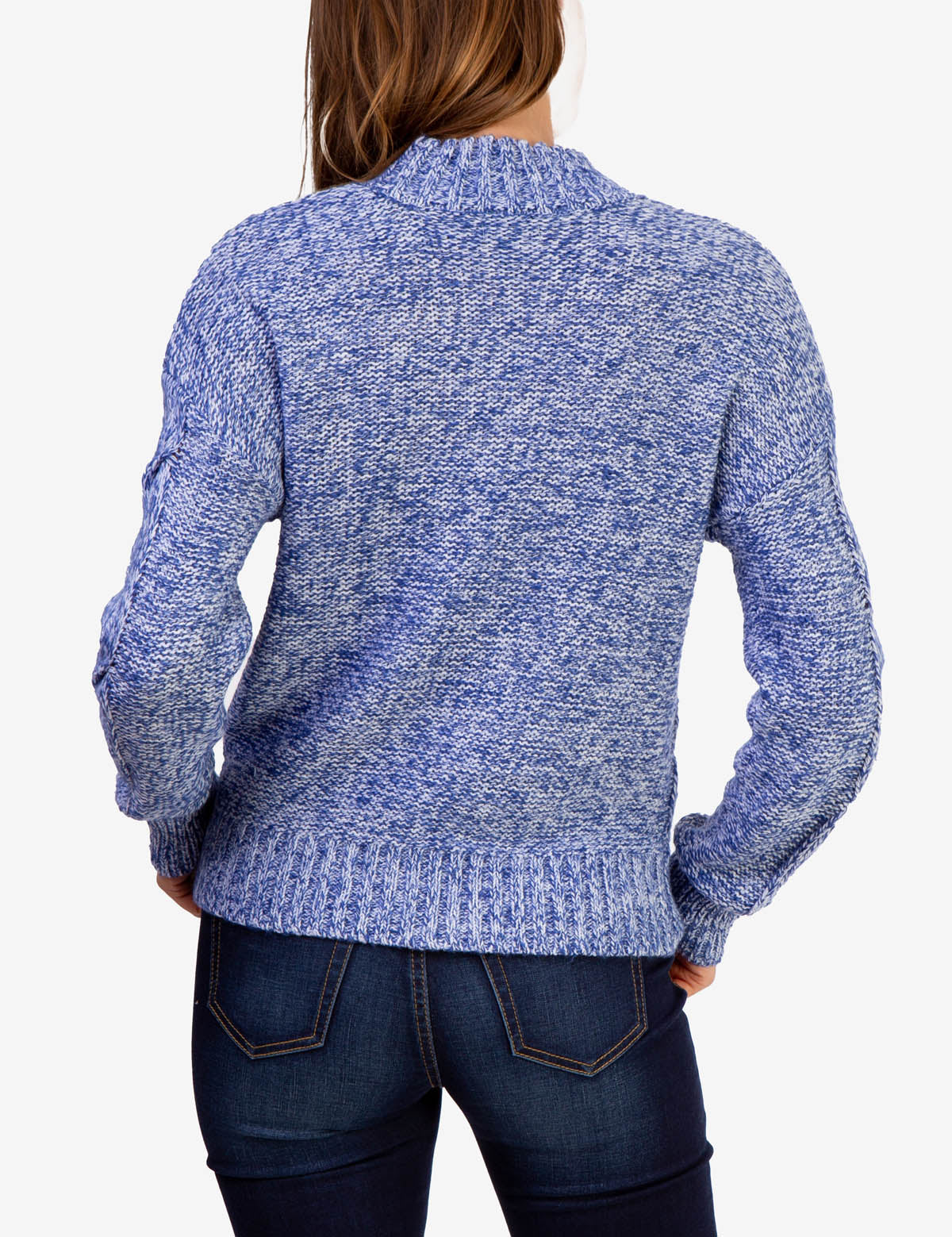 MOCK NECK MARLED CABLE KNIT SWEATER - Image 9