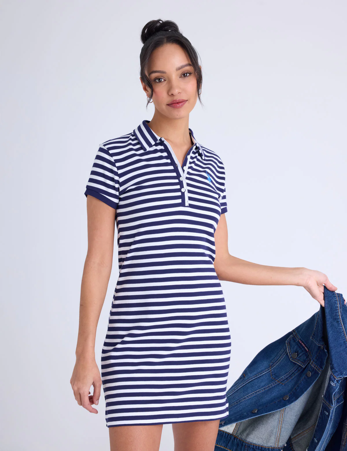 NARROW STRIPE SLIM FIT INTERLOCK POLO DRESS