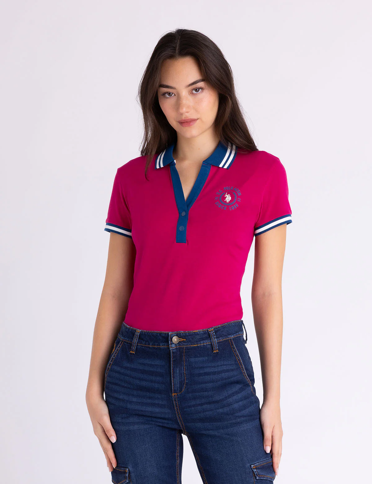 OMBRE TIPPED Y-PLACKET PUFF SLEEVE POLO SHIRT - Image 2