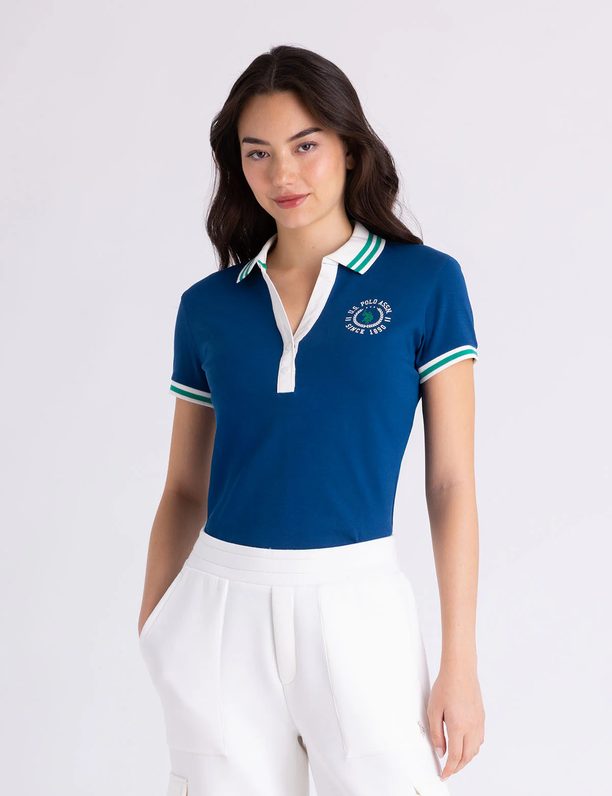 OMBRE TIPPED Y-PLACKET PUFF SLEEVE POLO SHIRT - Image 7