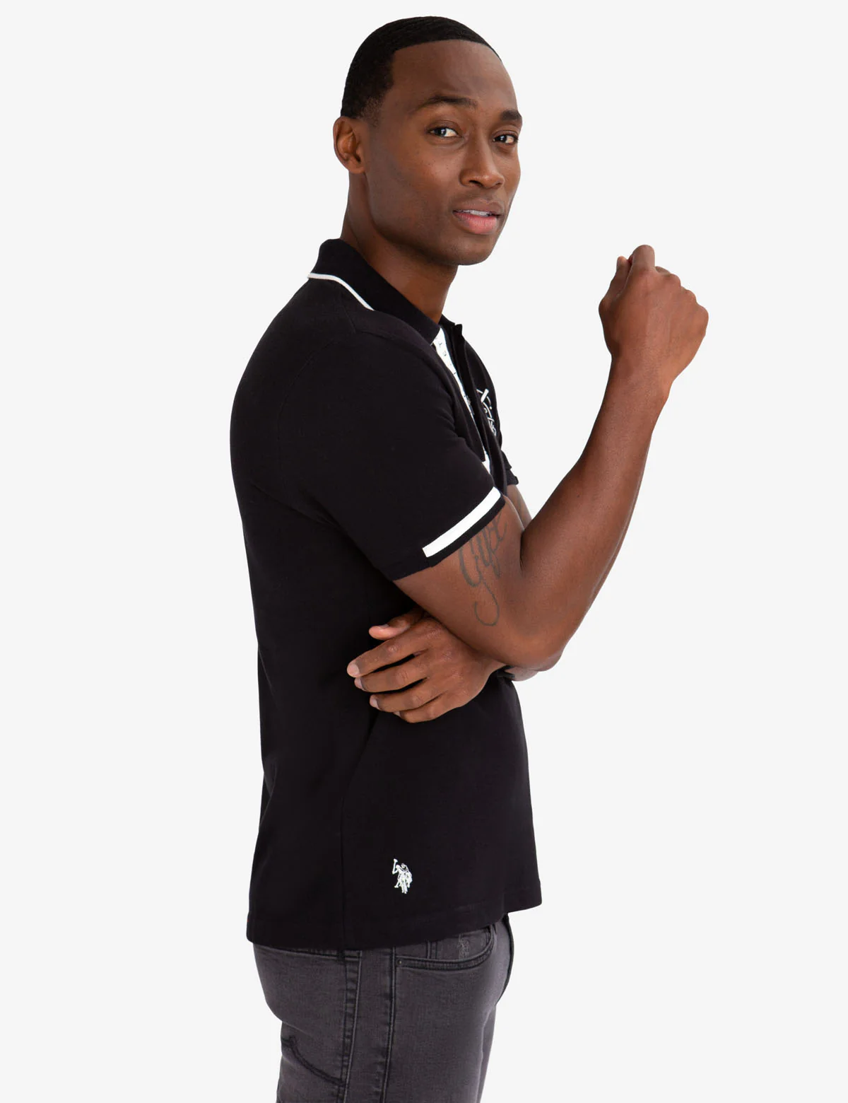 BLACK MALLET SLIM FIT ZIPPER POLO SHIRT - Image 3