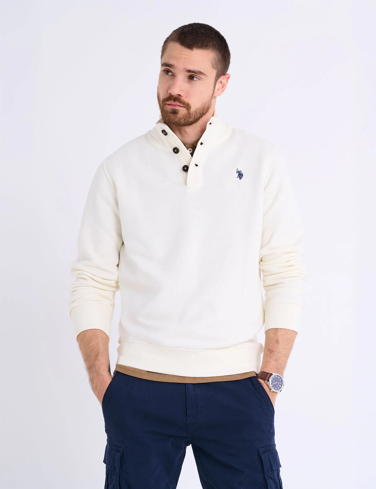 PEACHED FLEECE BUTTON MOCK NECK PULLOVER - Image 11