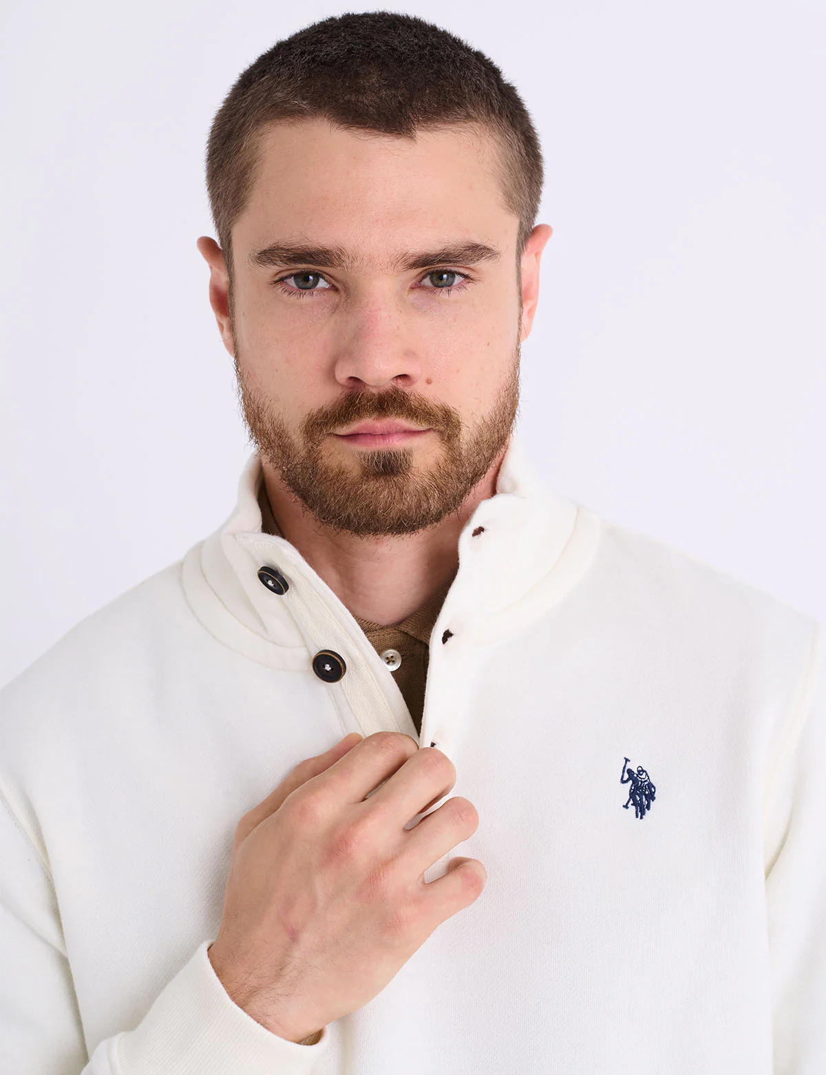 PEACHED FLEECE BUTTON MOCK NECK PULLOVER - Image 12