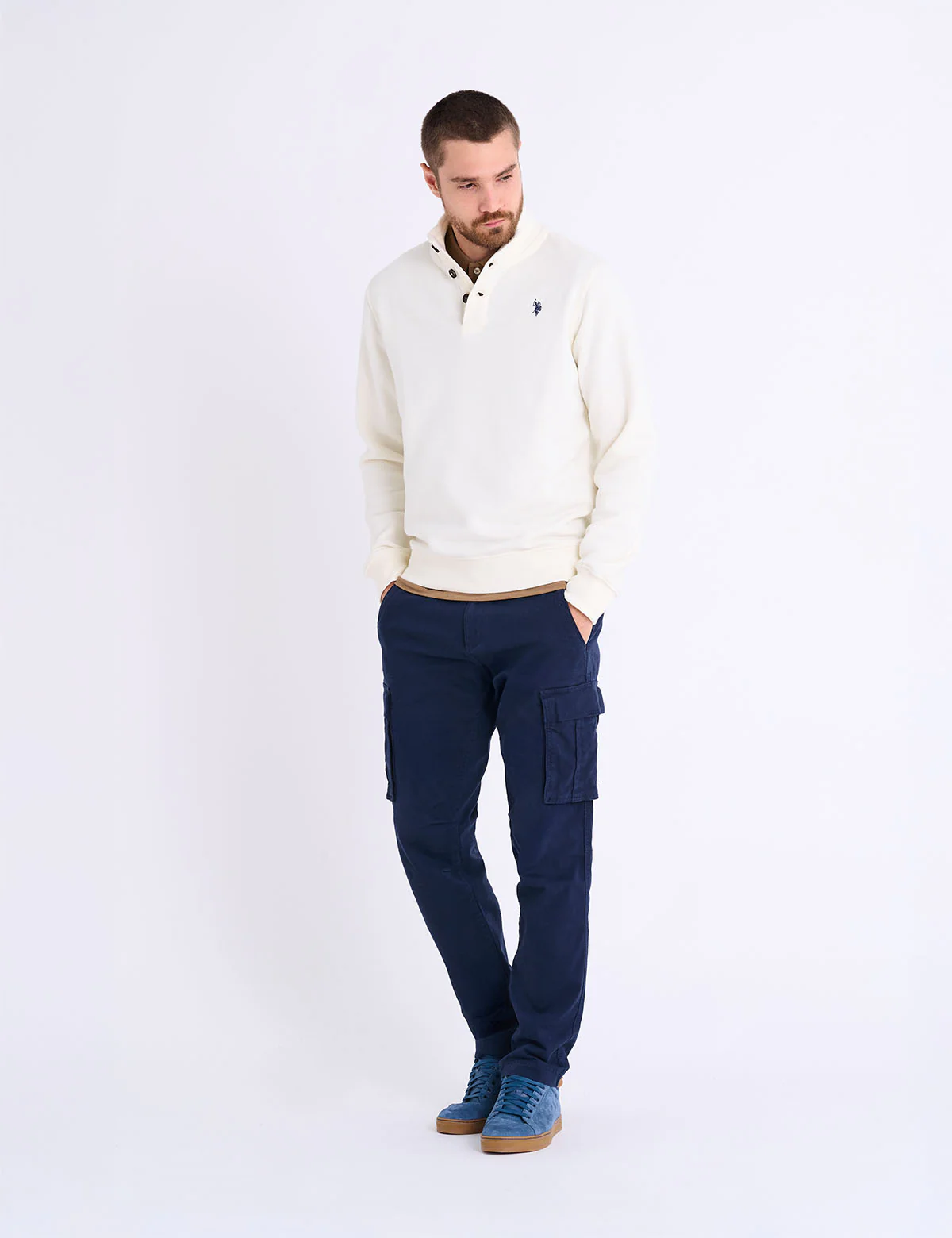 PEACHED FLEECE BUTTON MOCK NECK PULLOVER - Image 13