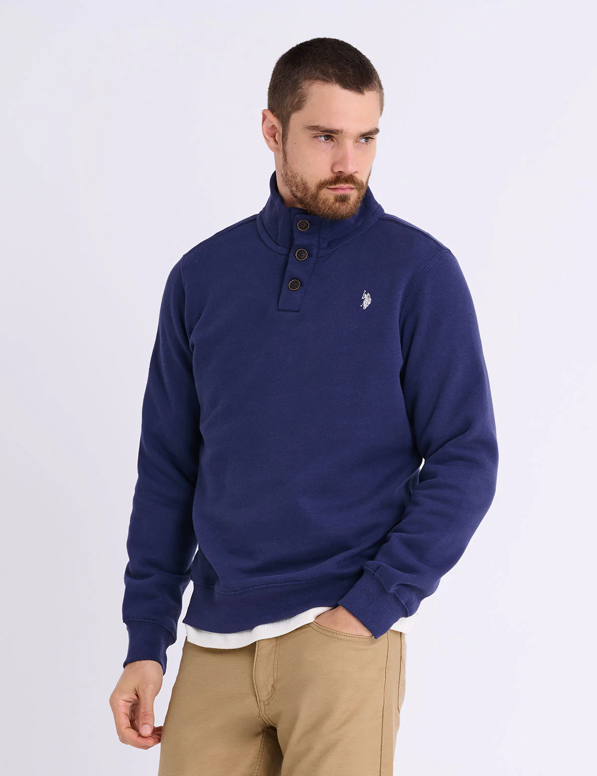 PEACHED FLEECE BUTTON MOCK NECK PULLOVER - Image 6