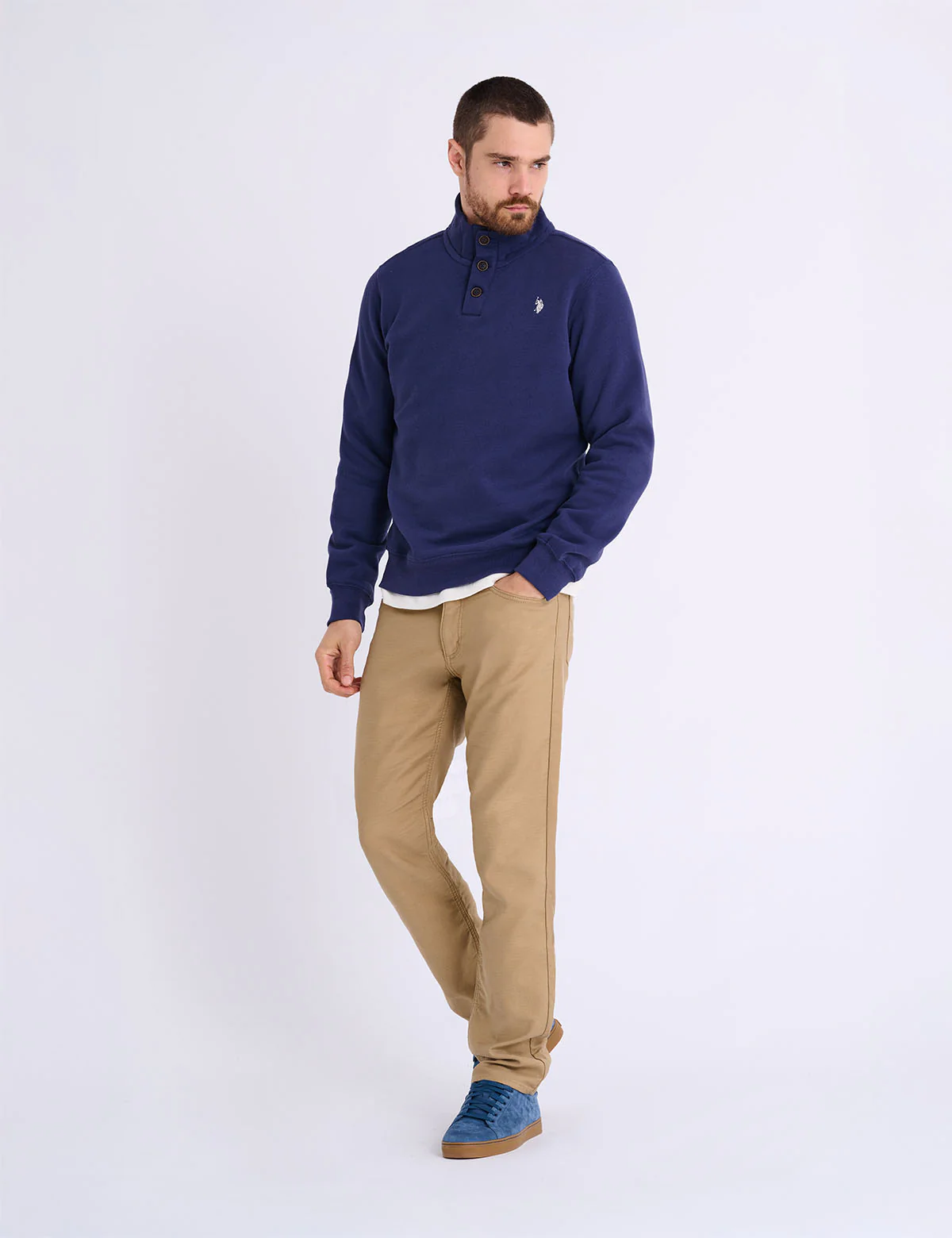 PEACHED FLEECE BUTTON MOCK NECK PULLOVER - Image 8