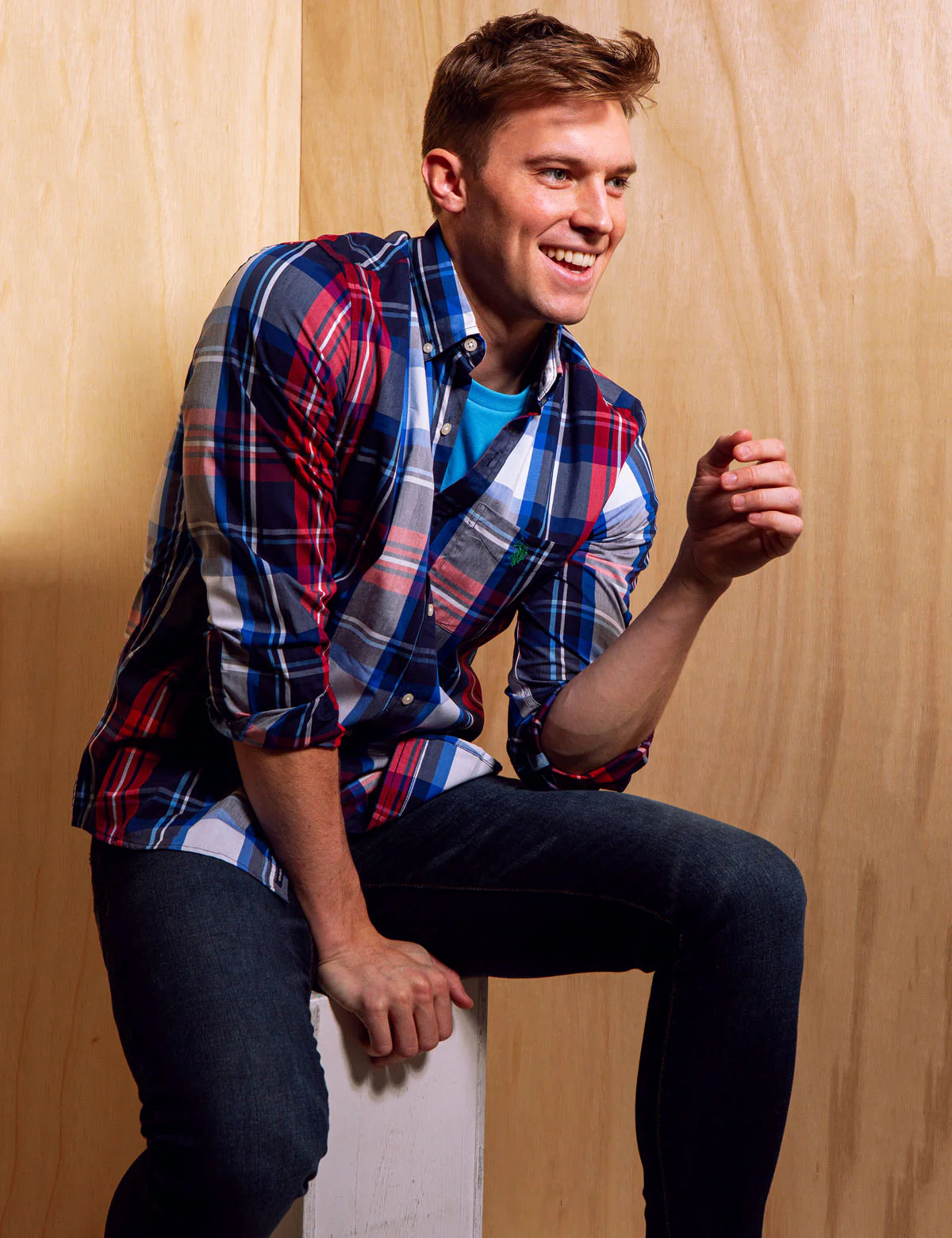 PLAID POPLIN STRETCH LONG SLEEVE SHIRT