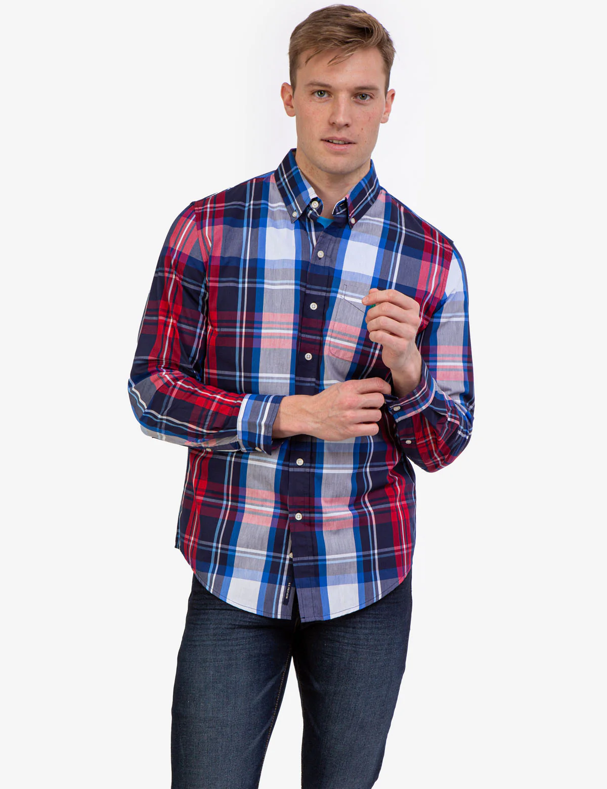 PLAID POPLIN STRETCH LONG SLEEVE SHIRT - Image 2