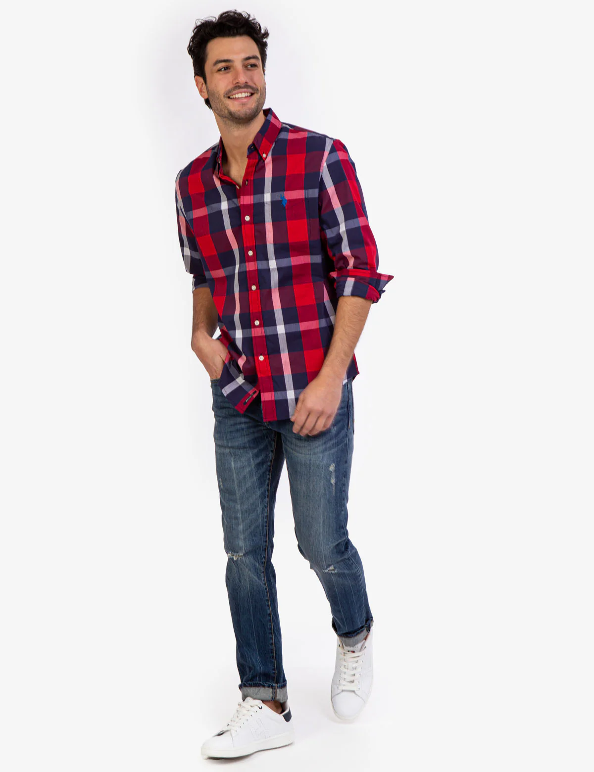PLAID POPLIN STRETCH LONG SLEEVE SHIRT - Image 2
