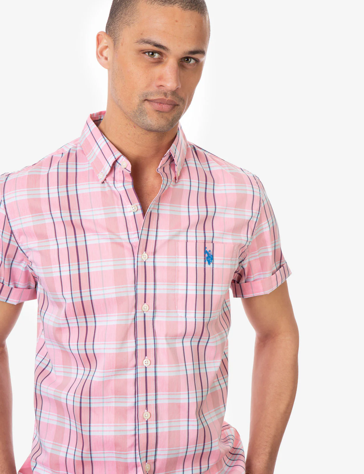 PLAID STRETCH POPLIN SHORT SLEEVE SHIRT