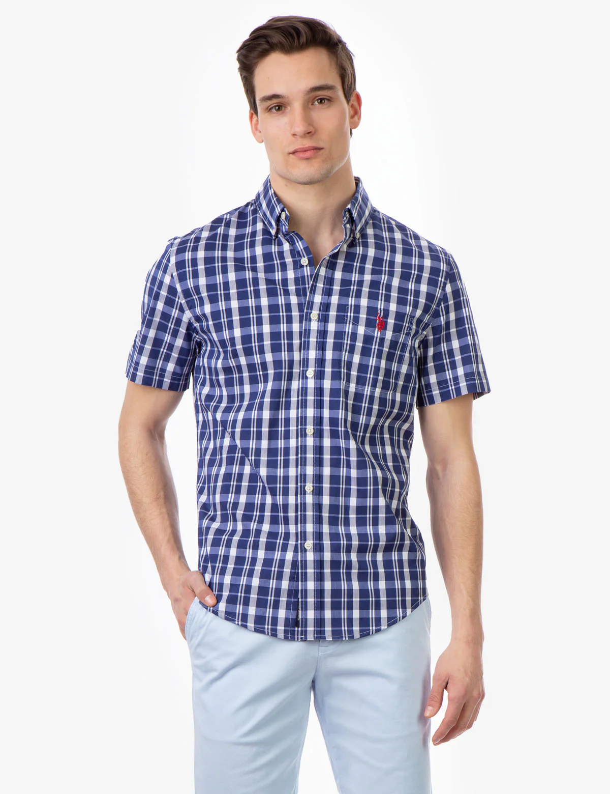 PLAID STRETCH POPLIN SHORT SLEEVE SHIRT