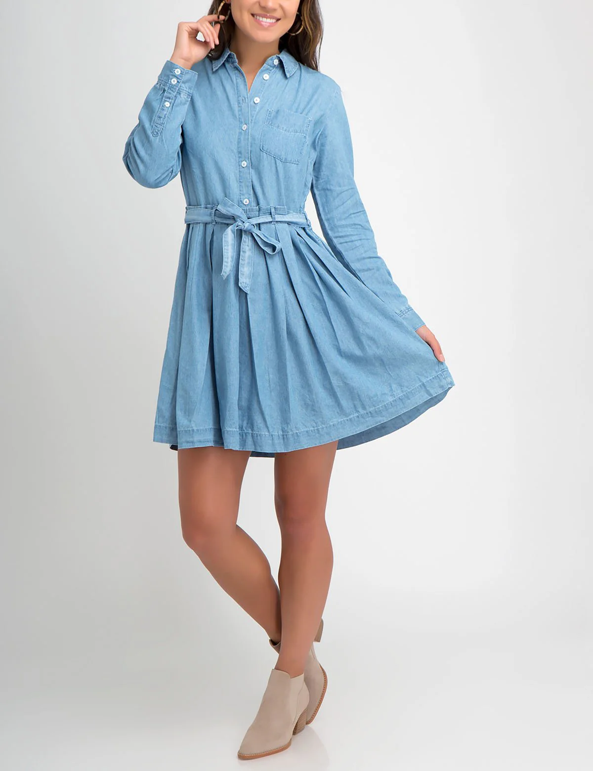 PLEATED DENIM DRESS - Image 4