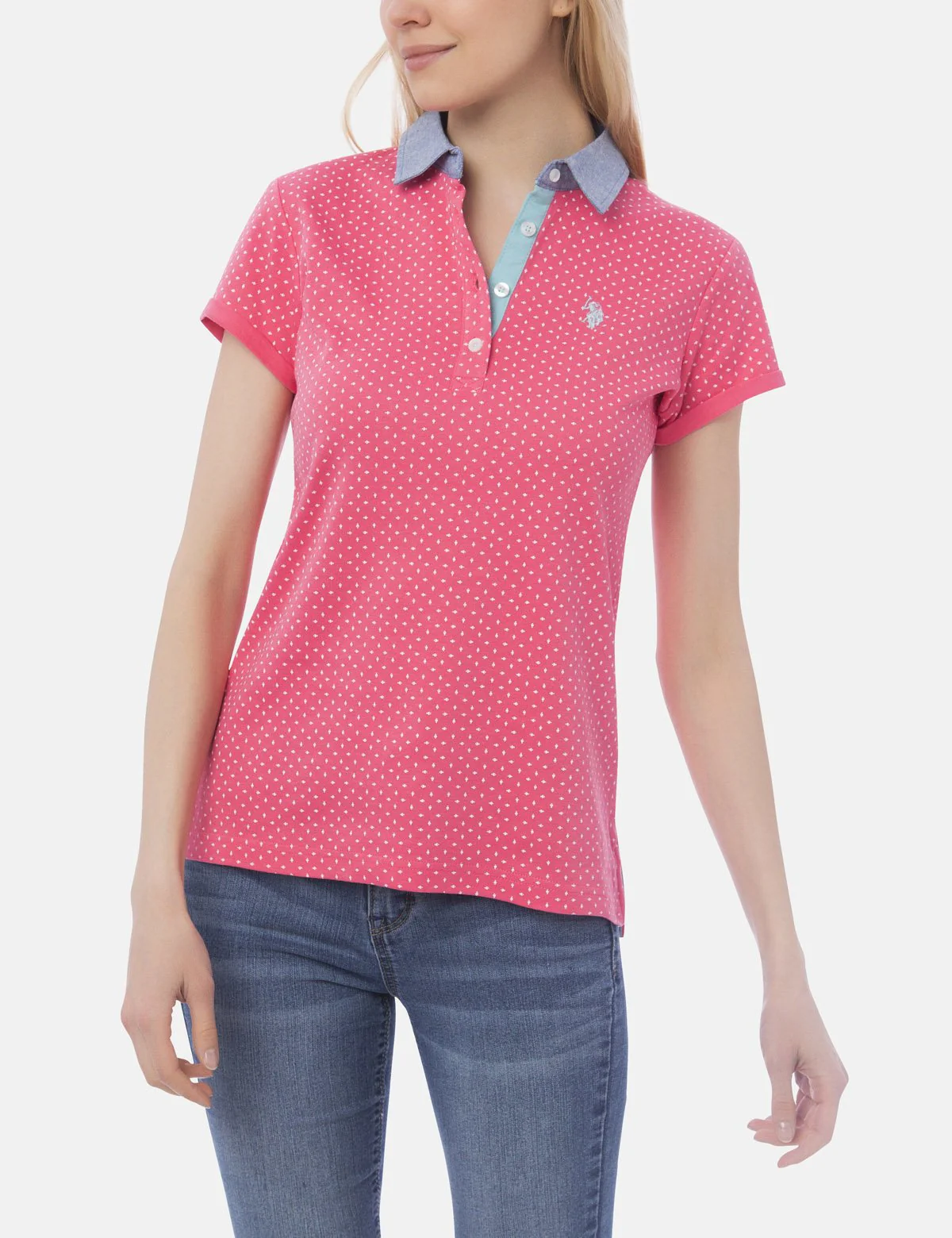 PREMIUM DOT PRINTED CHAMBRAY COLLAR POLO SHIRT - Image 8