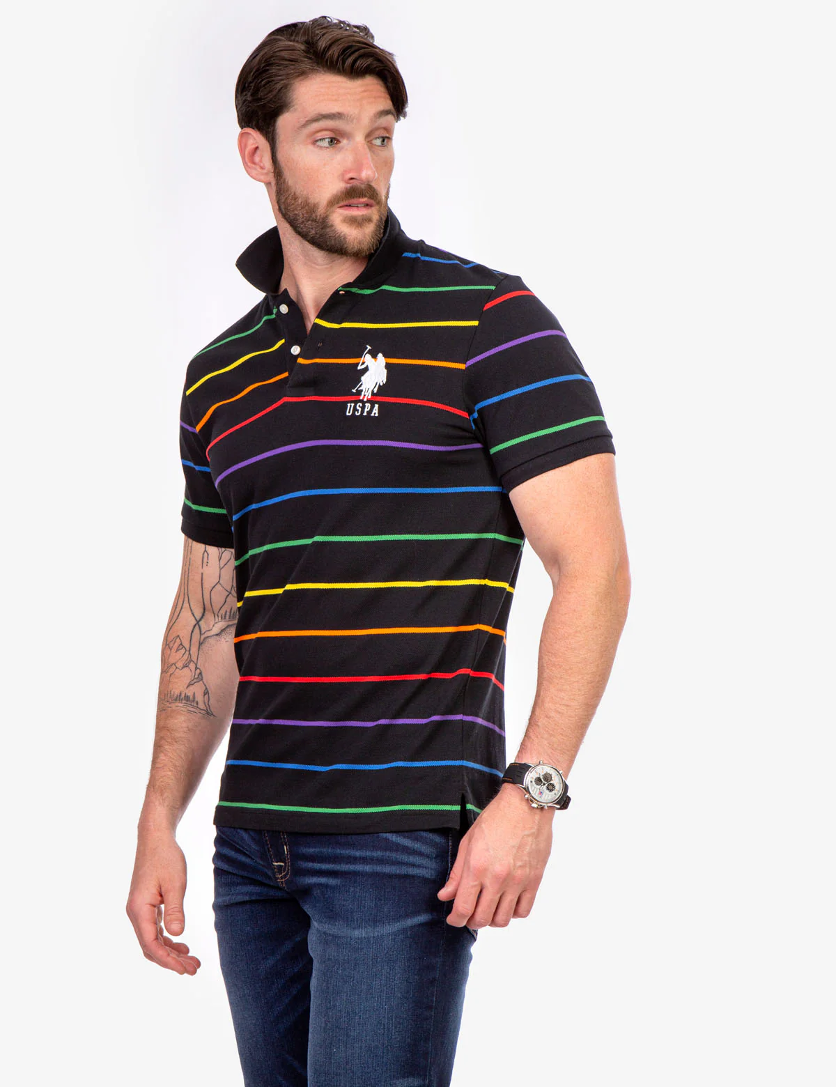 PRIDE YARN DYE STRIPE PIQUE POLO SHIRT
