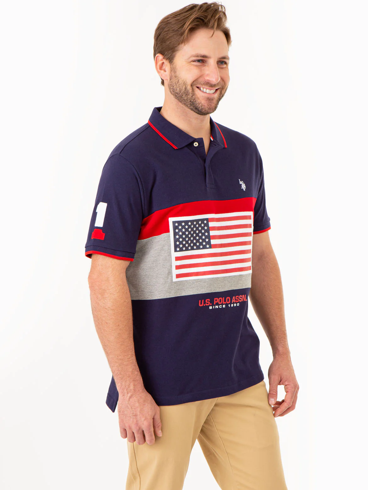 PRINTED FLAG COLORBLOCK PIQUE POLO SHIRT - Image 8