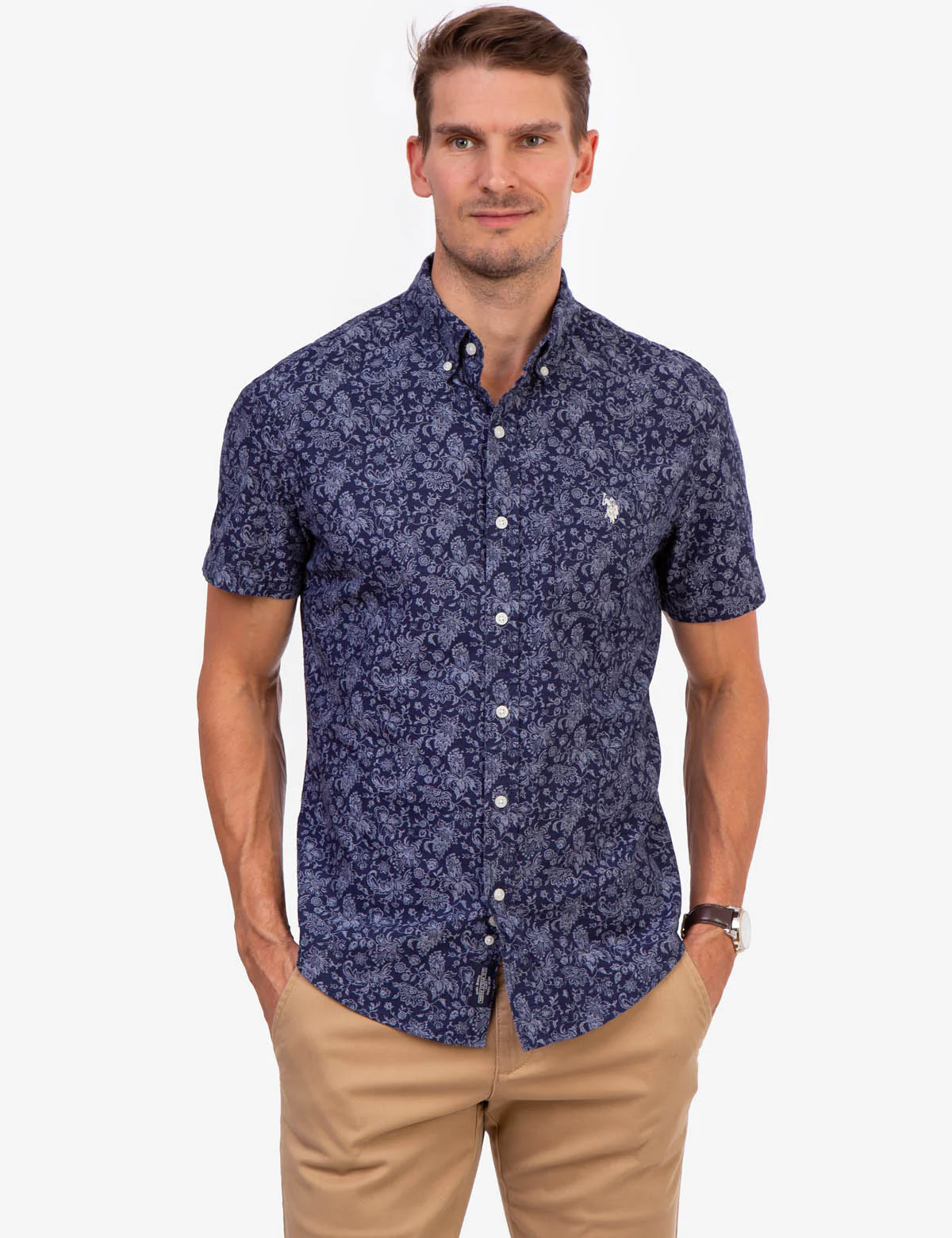 PRINTED FLORAL SLUB CANVAS SHIRT