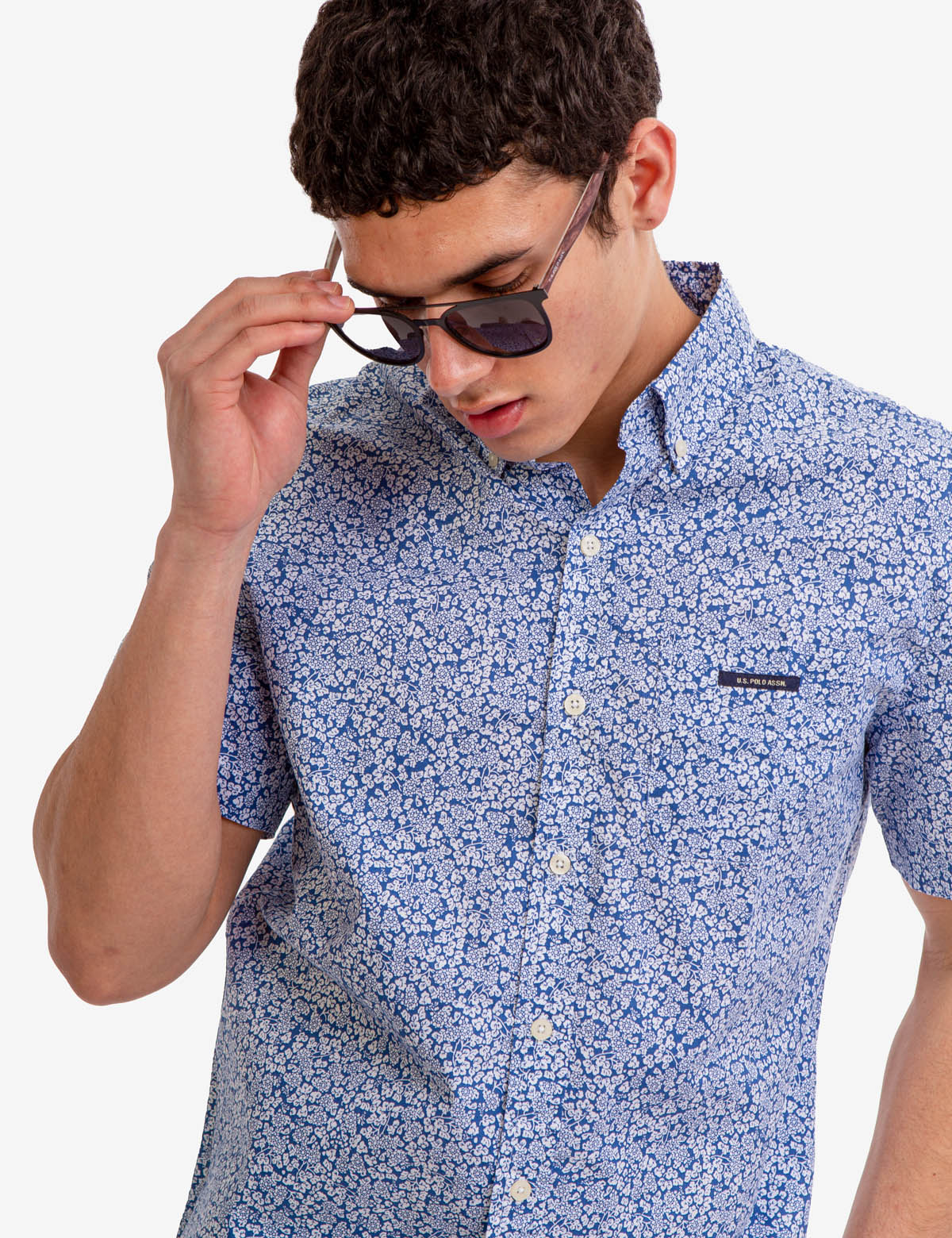 PRINTED SLUB POPLIN SHORT SLEEVE SHIRT