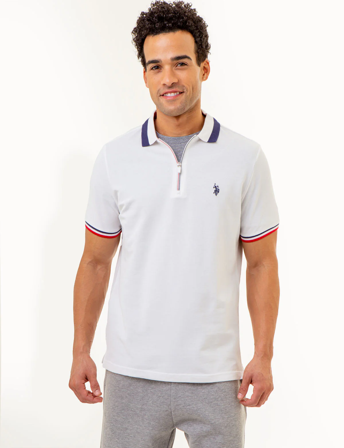 RED WHITE AND BLUE ZIPPER PIQUE POLO SHIRT - Image 6