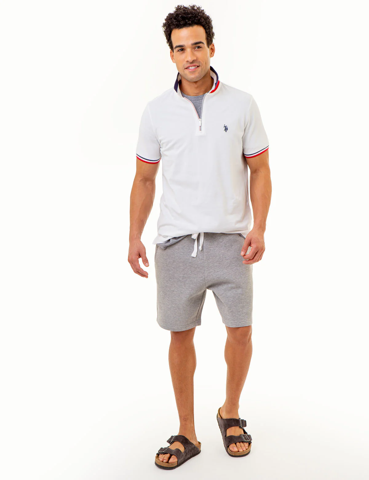 RED WHITE AND BLUE ZIPPER PIQUE POLO SHIRT - Image 8