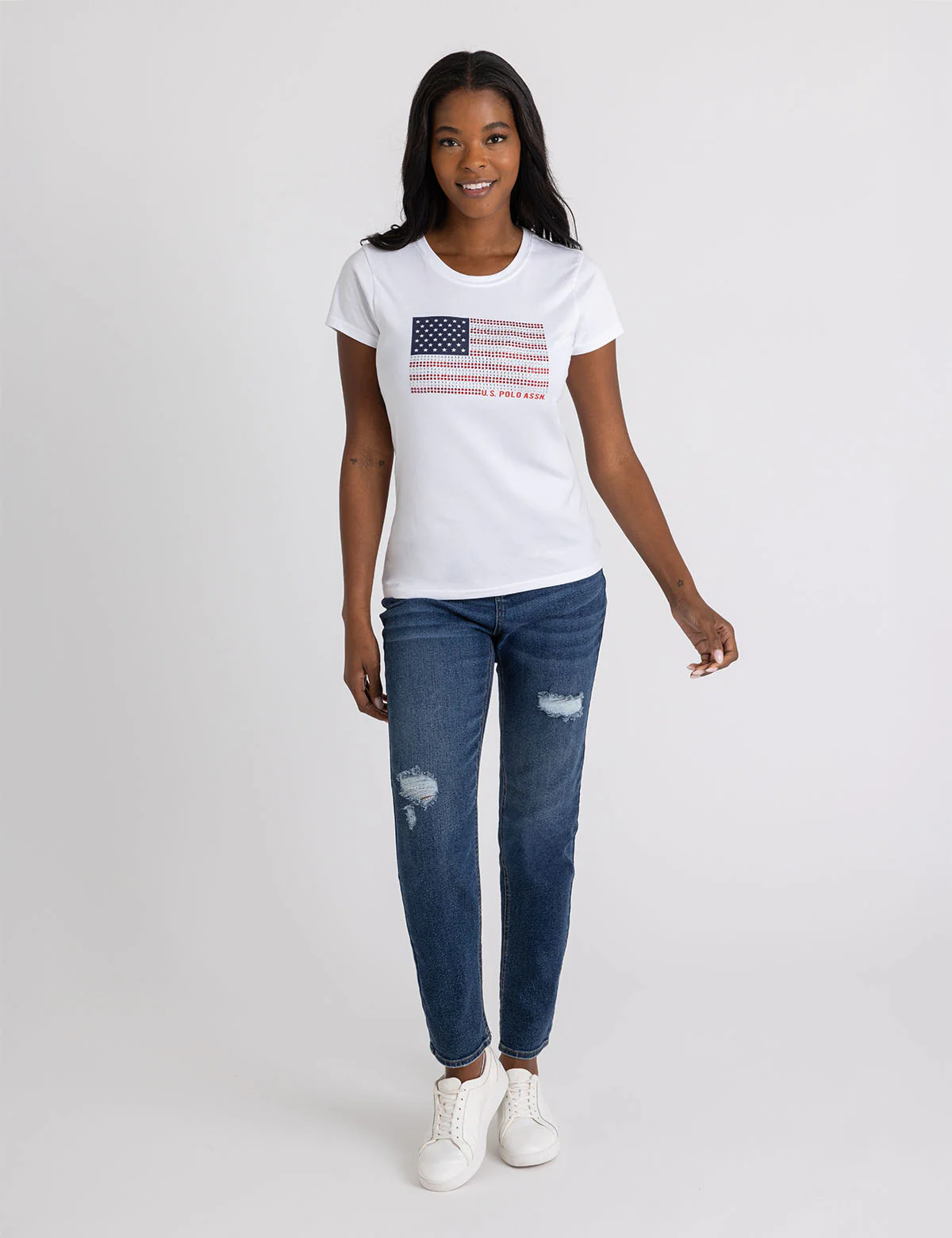 RHINESTONE FLAG SEMI SCOOP JERSEY T-SHIRT - Image 3