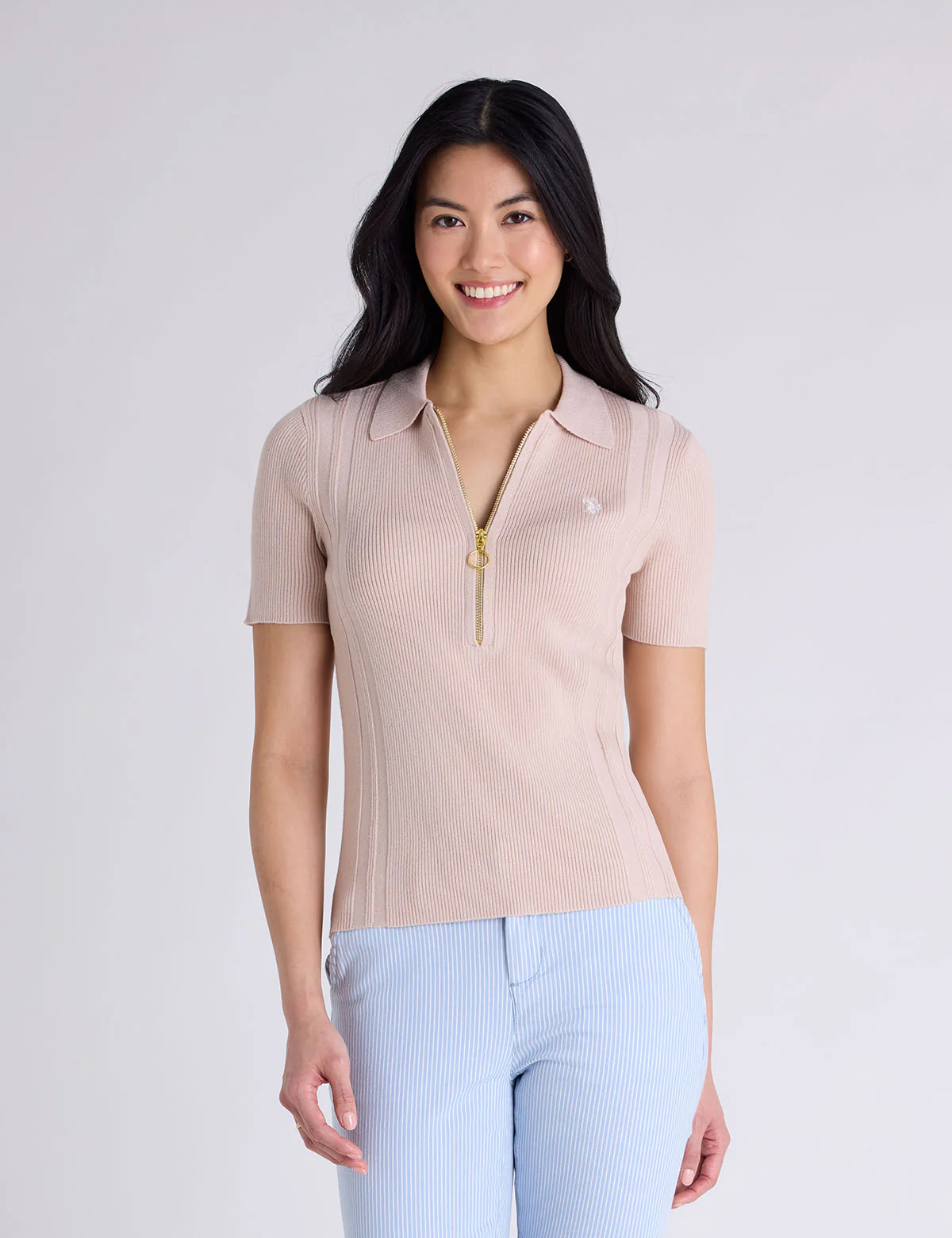 RIB ZIP SWEATER POLO SHIRT