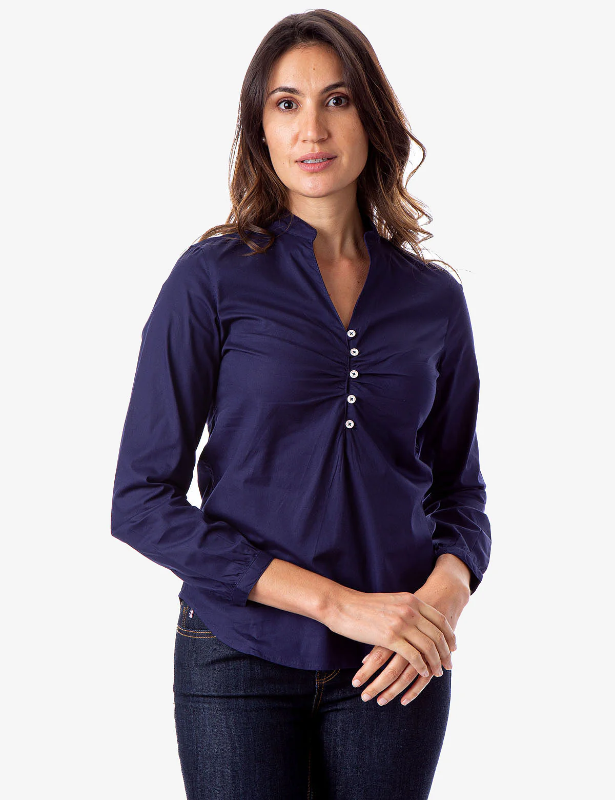 RUCHED BUTTON FRONT SHIRT