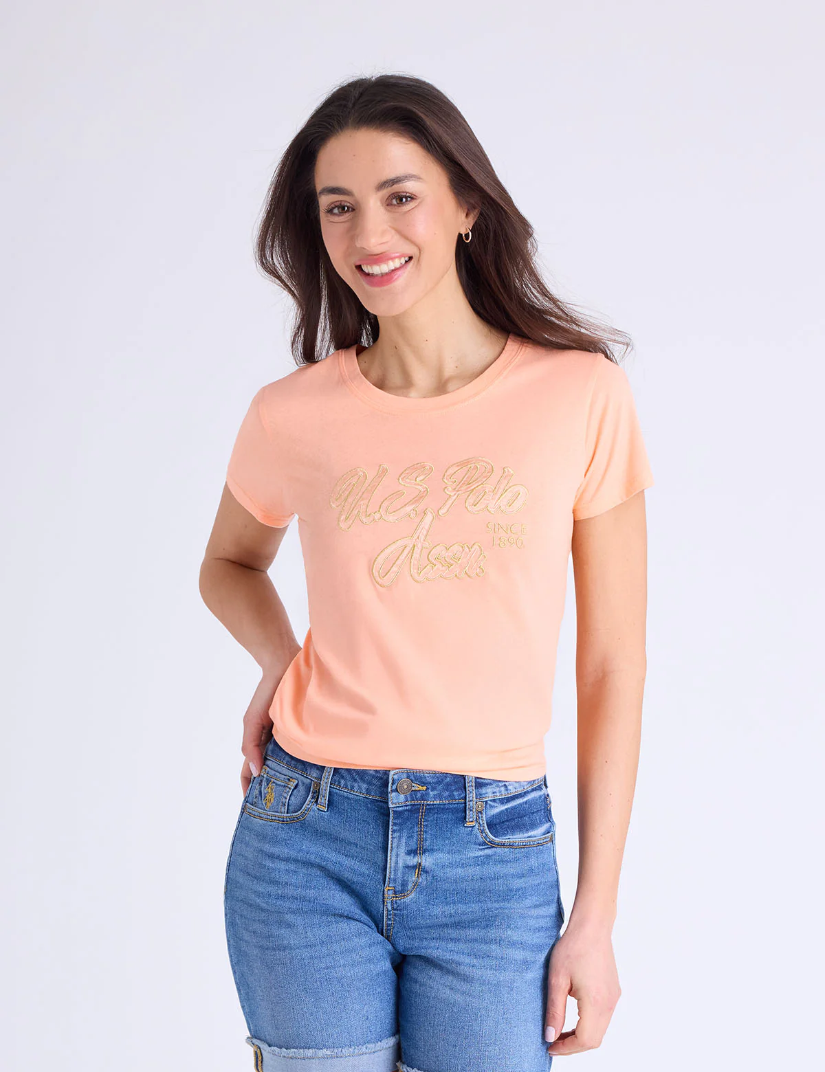 SATEEN LUREX SCRIPT SEMI SCOOP T-SHIRT