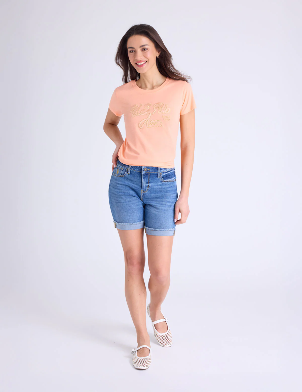SATEEN LUREX SCRIPT SEMI SCOOP T-SHIRT - Image 2