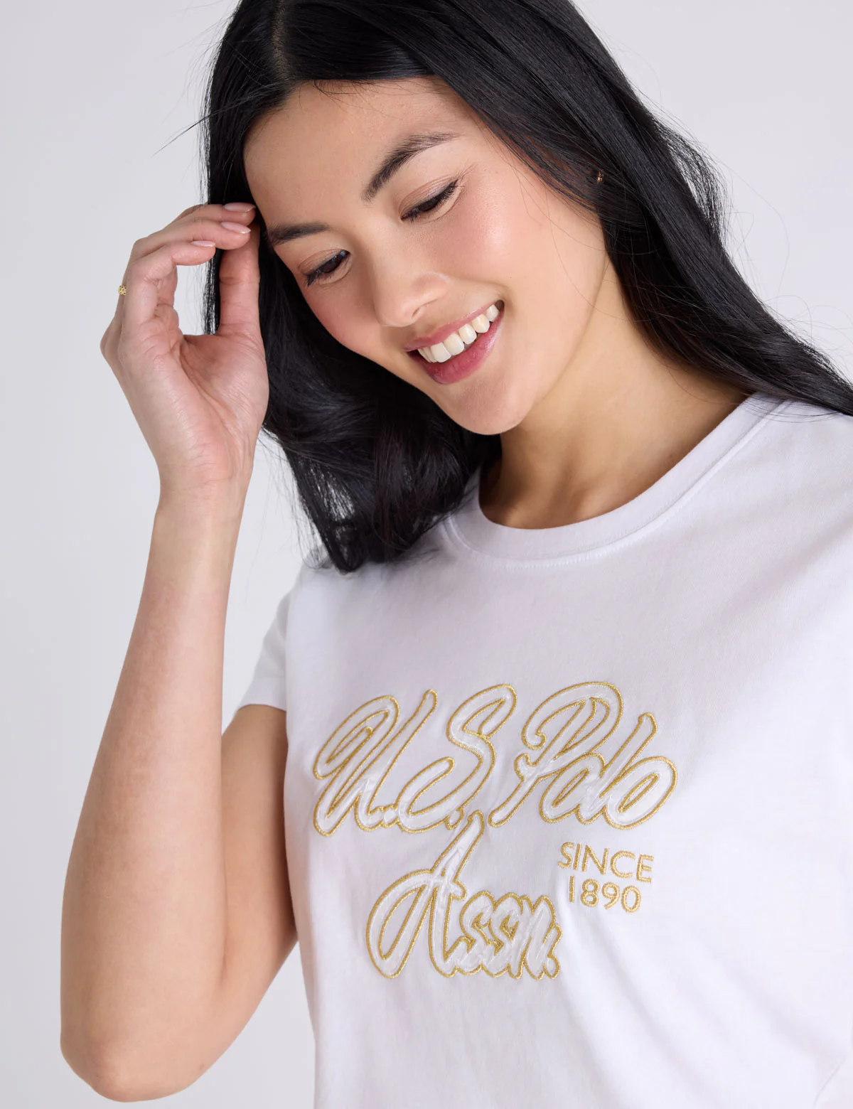 SATEEN LUREX SCRIPT SEMI SCOOP T-SHIRT - Image 6