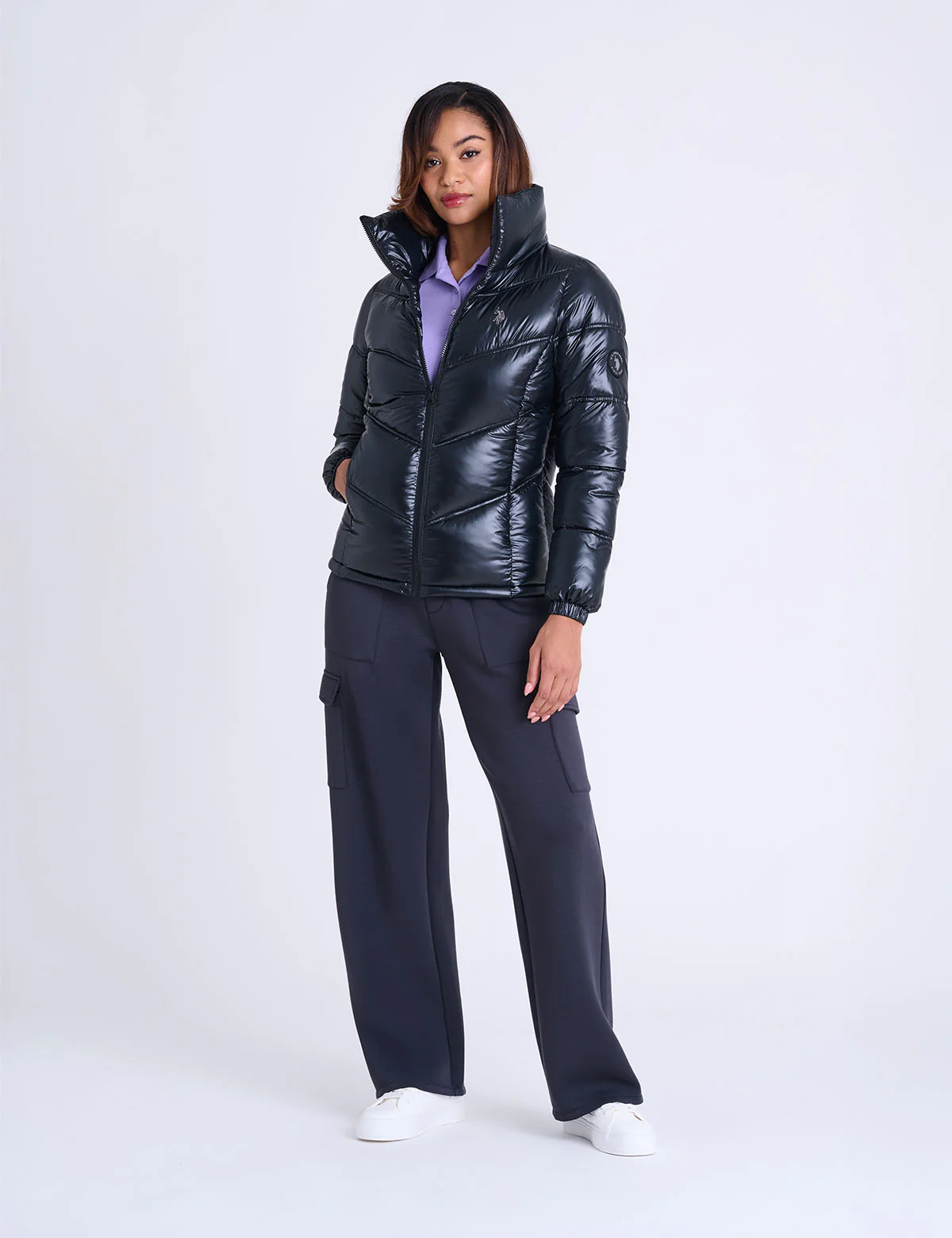 SHINY CHEVRON QUILTED PUFFER JACKET - Image 4