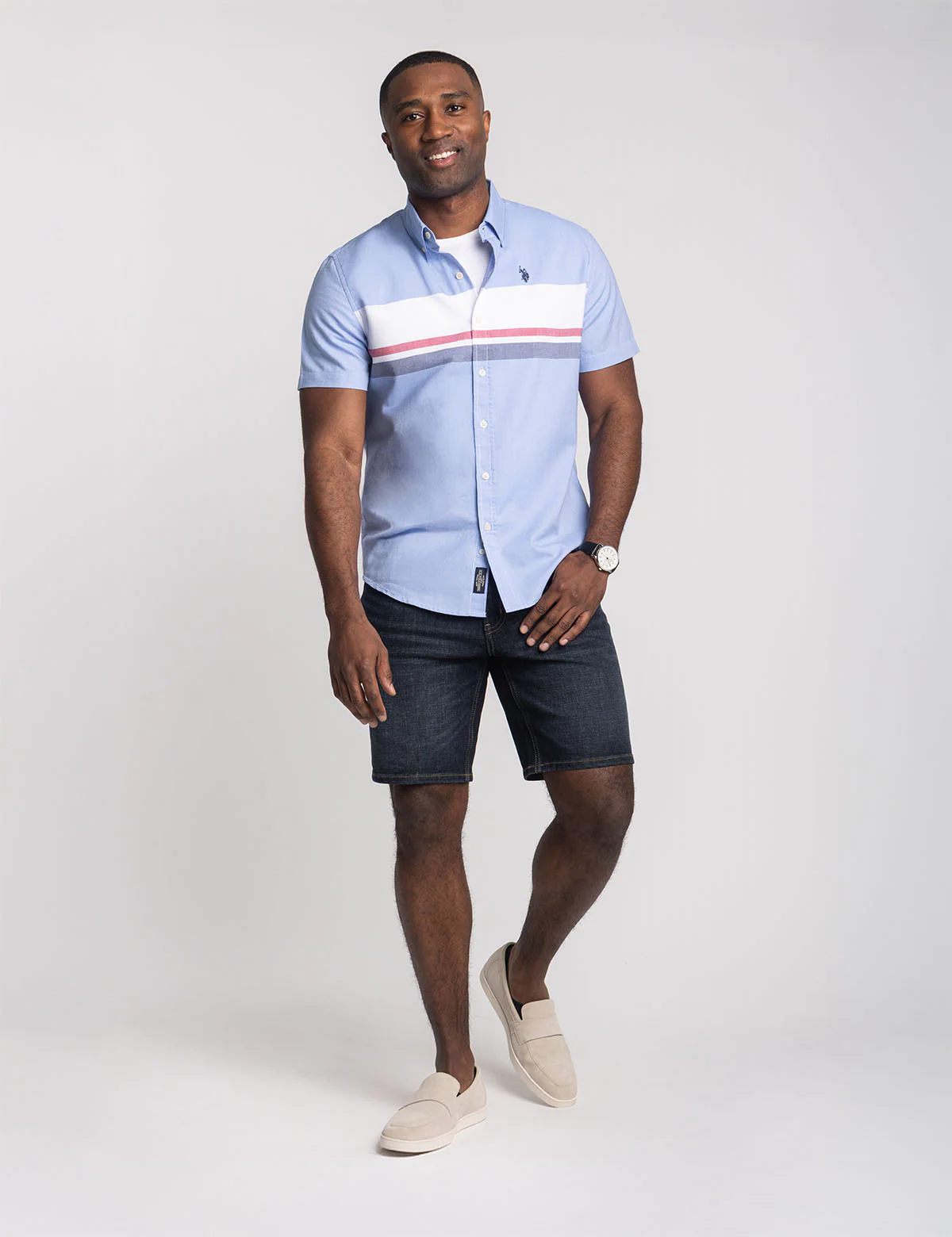 SHORT SLEEVE COLOR BLOCK CHEST STRIPE SHIRT - Image 3