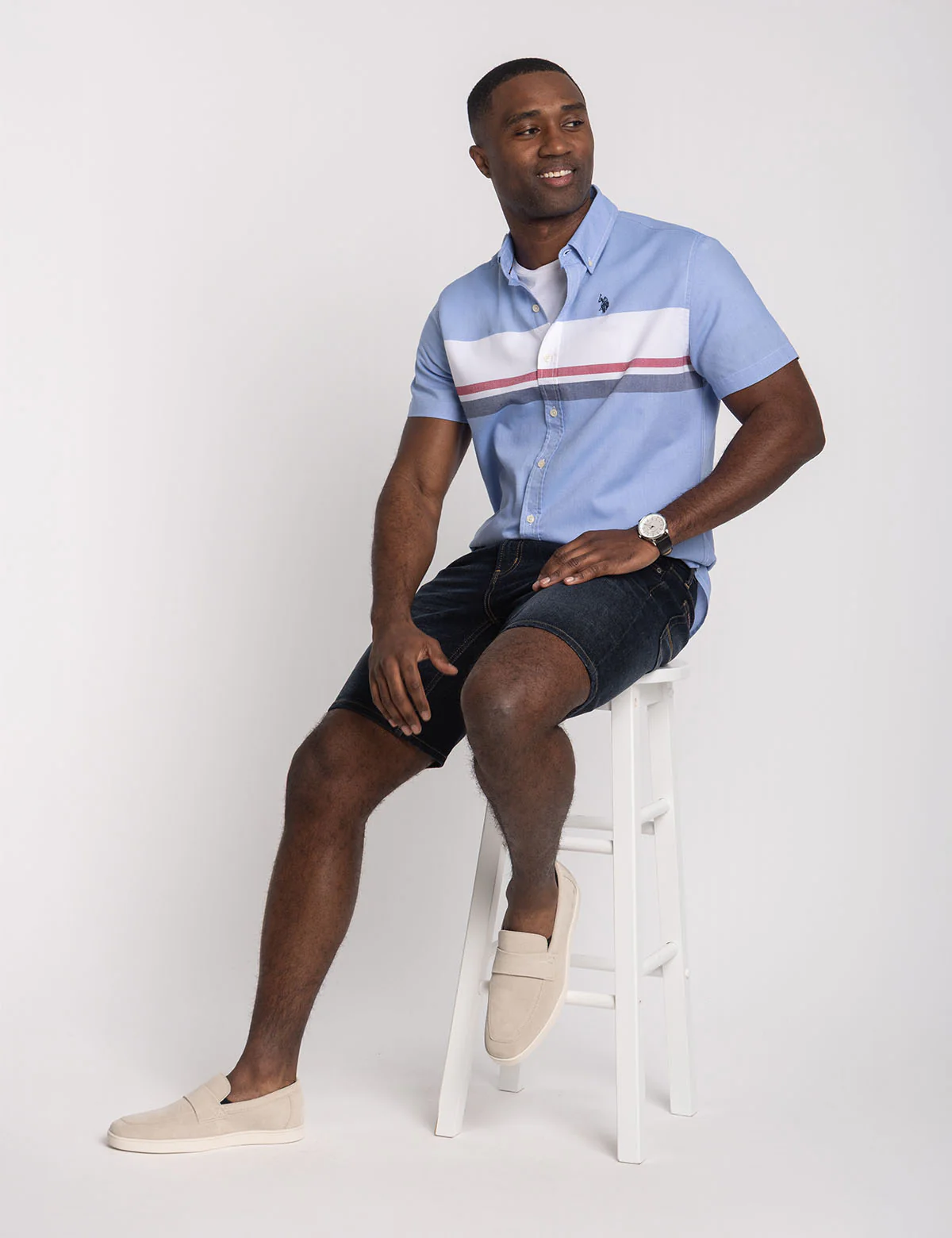 SHORT SLEEVE COLOR BLOCK CHEST STRIPE SHIRT - Image 7