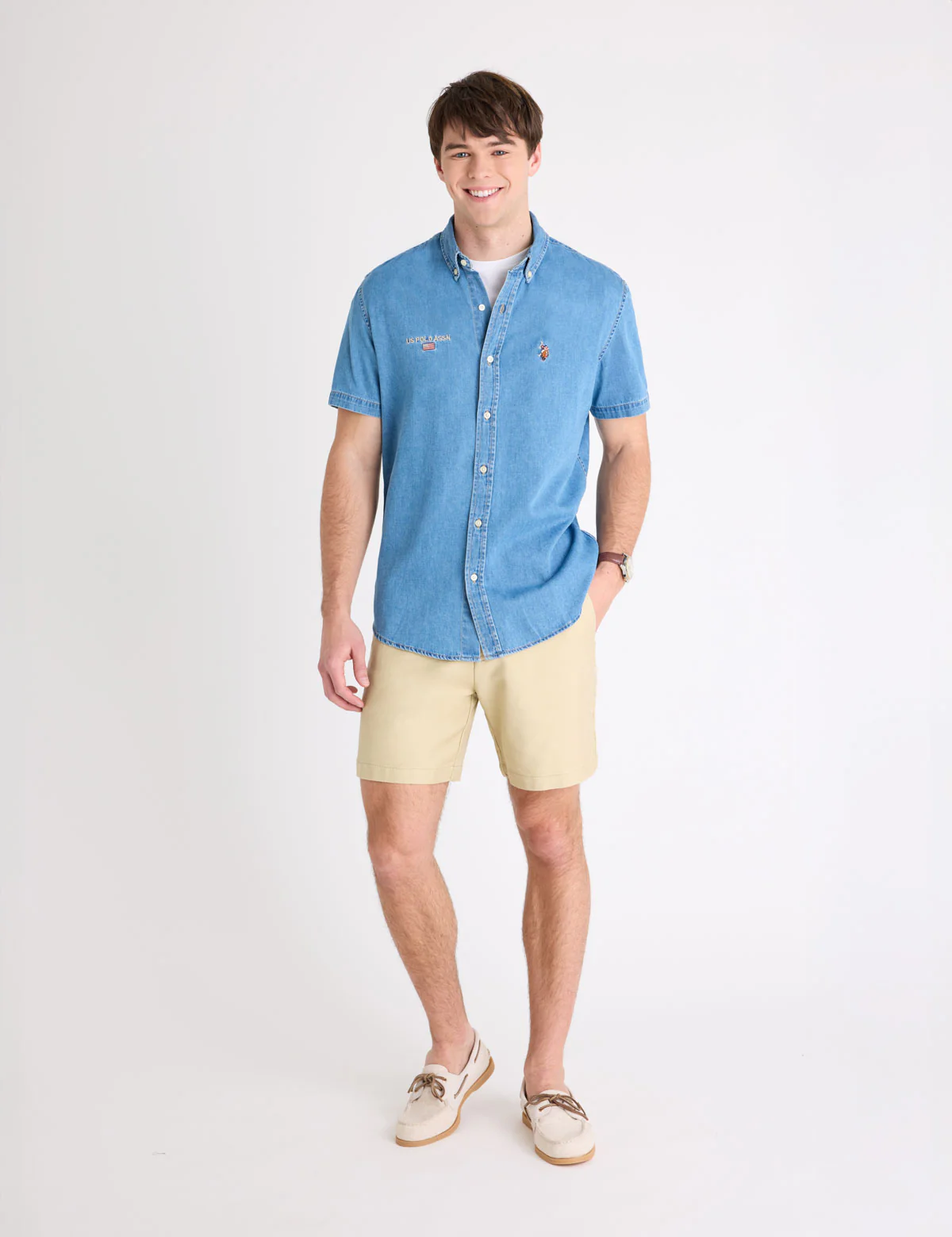 SHORT SLEEVE EMBROIDERED DENIM SHIRT - Image 2